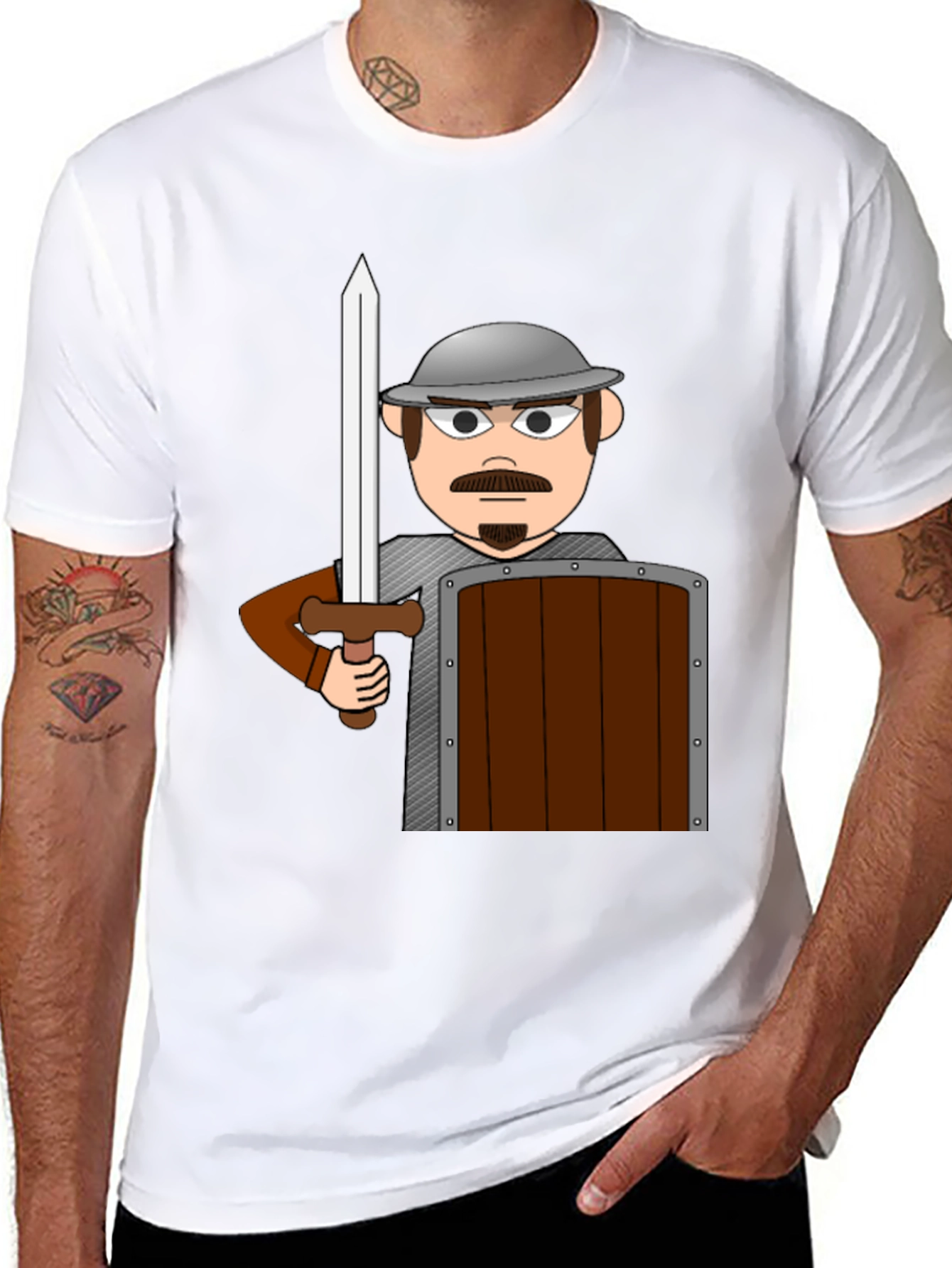 Black Cartoon Warrior T-Shirt - Novelty Graphic Tee view 8