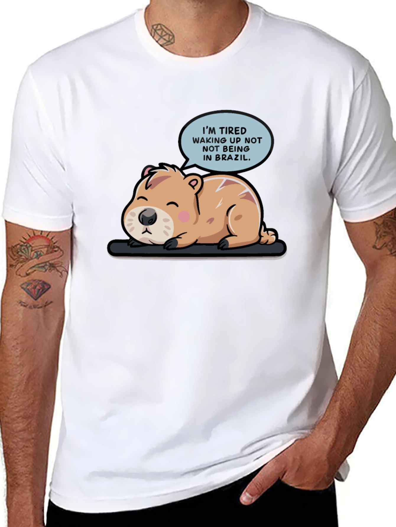Black Tired Capybara Brazil T-Shirt view 8
