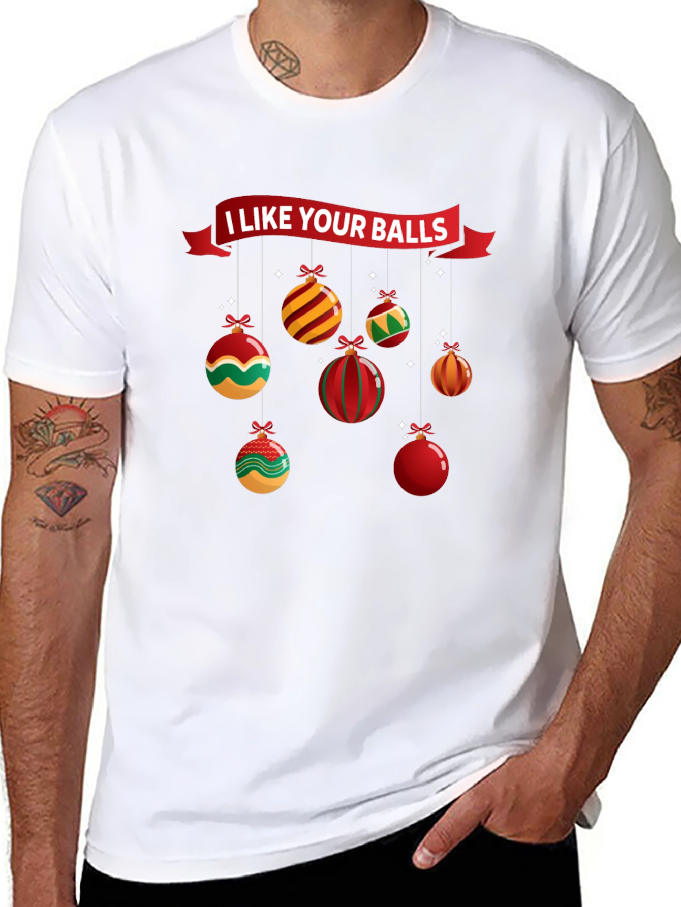 Black I Like Your Balls Christmas T-Shirt view 8