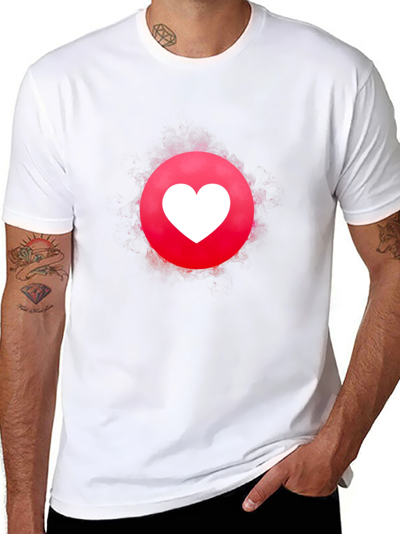 Black Heart Circle Graphic Tee - Modern Design, Soft Cotton Blend view 8