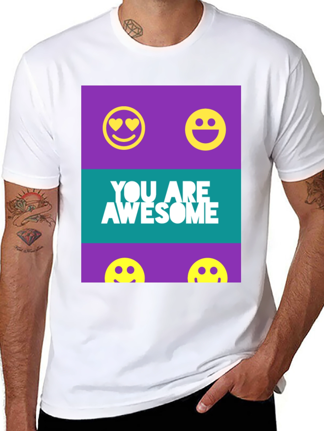 Black Awesome Graphic Tee - Trendy Smiley Face T-Shirt view 8