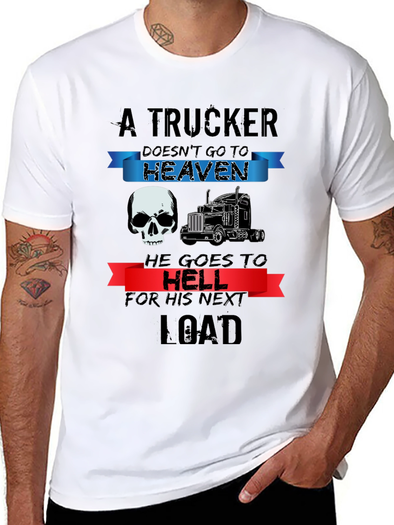 Black Trucker T-Shirt: Heaven or Hell Graphic Tee view 8