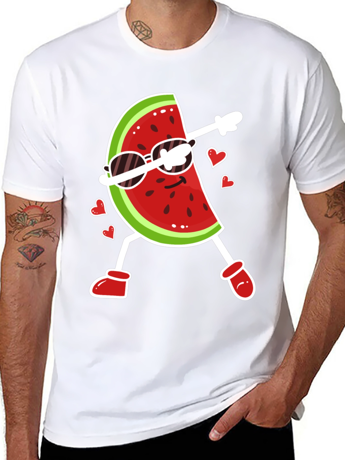 Black Funny Watermelon Dab Dance Graphic T-Shirt view 8
