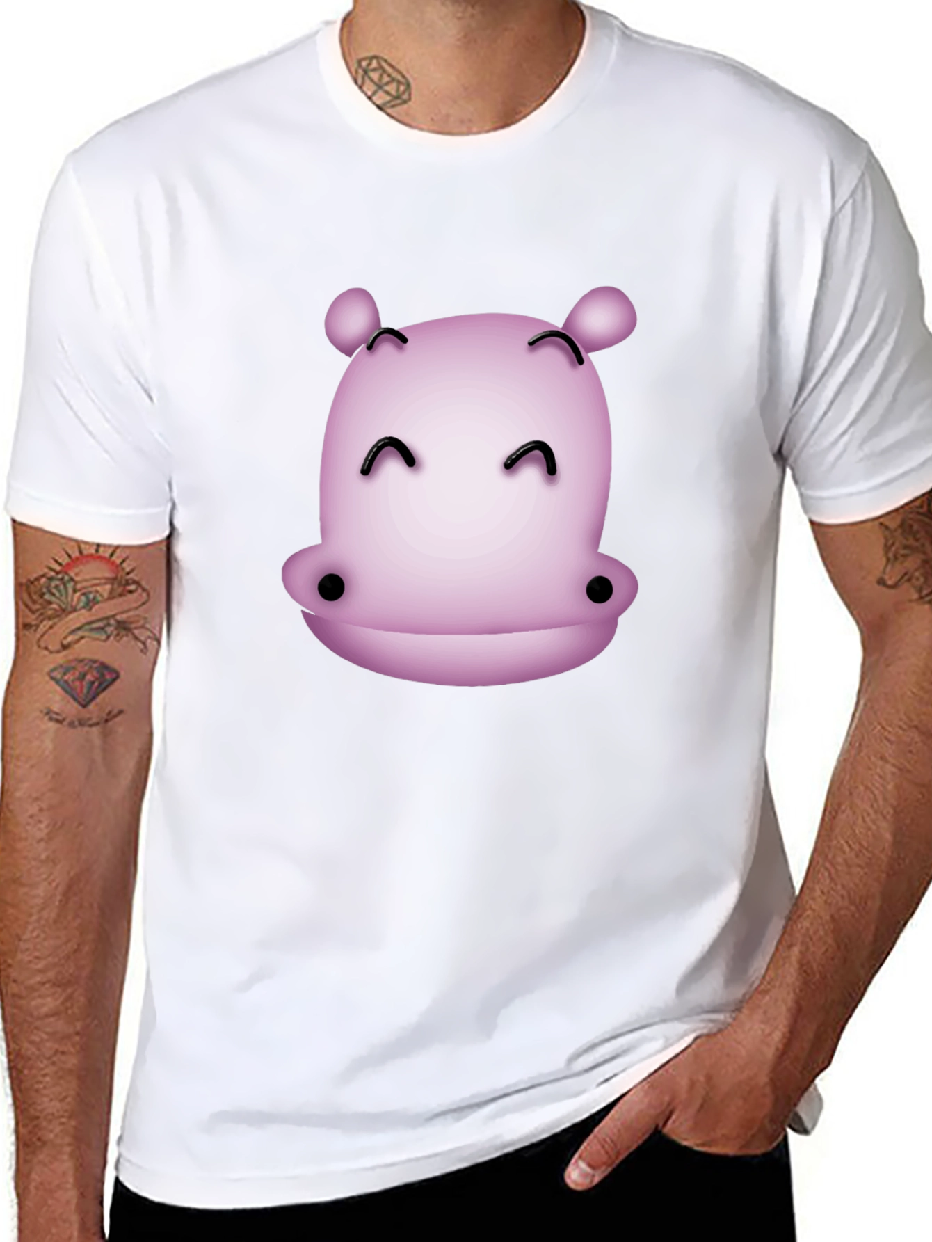 Black Cute Hippo Graphic T-Shirt - Black Casual Tee view 8