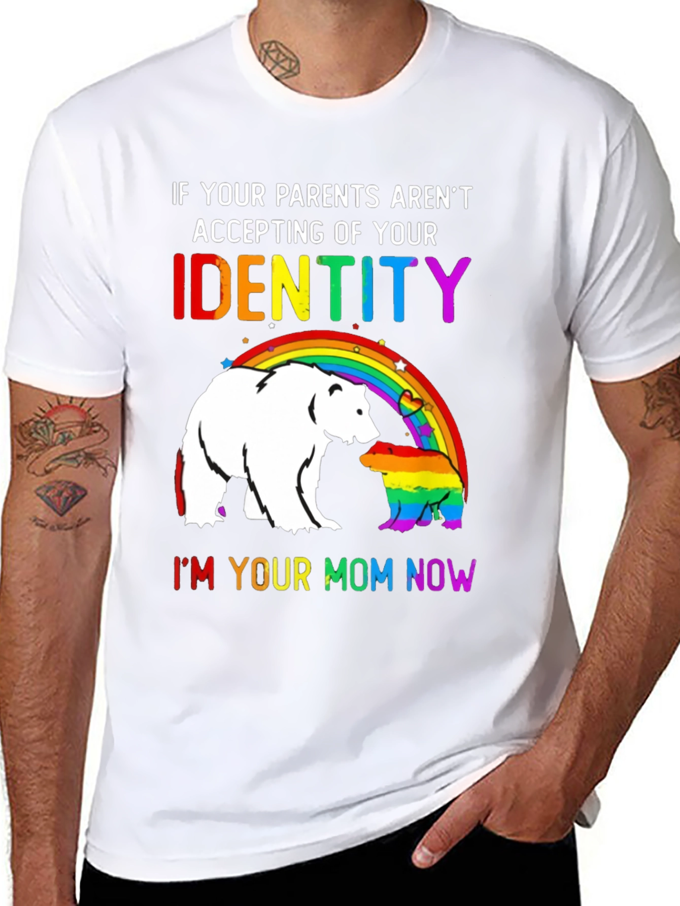 Black LGBT Pride Bear Tee - Your Mom Now! view 8