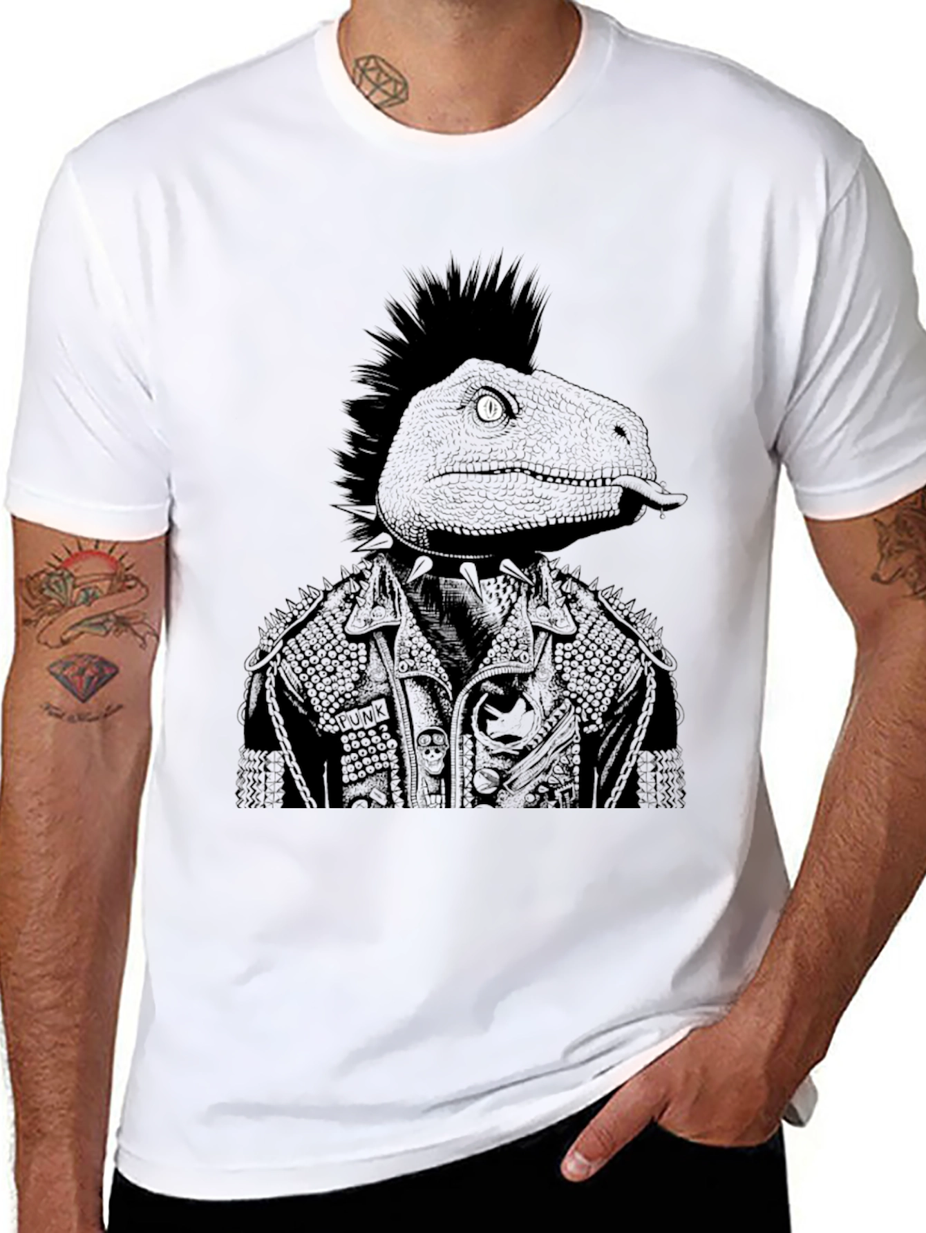 Black Punk Dino Graphic Tee - Black Cotton T-Shirt view 8