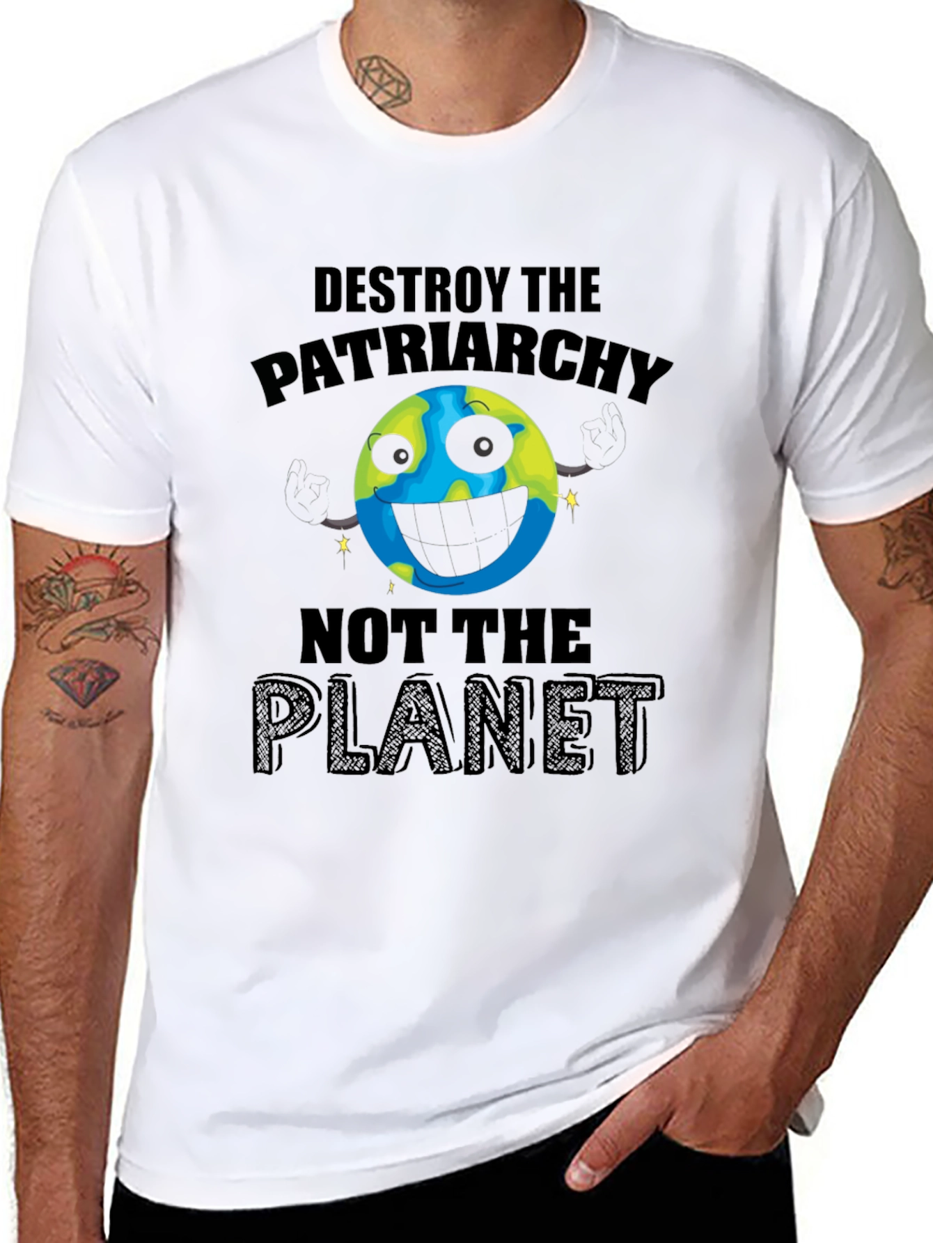 Black Destroy Patriarchy Planet Graphic Tee view 8