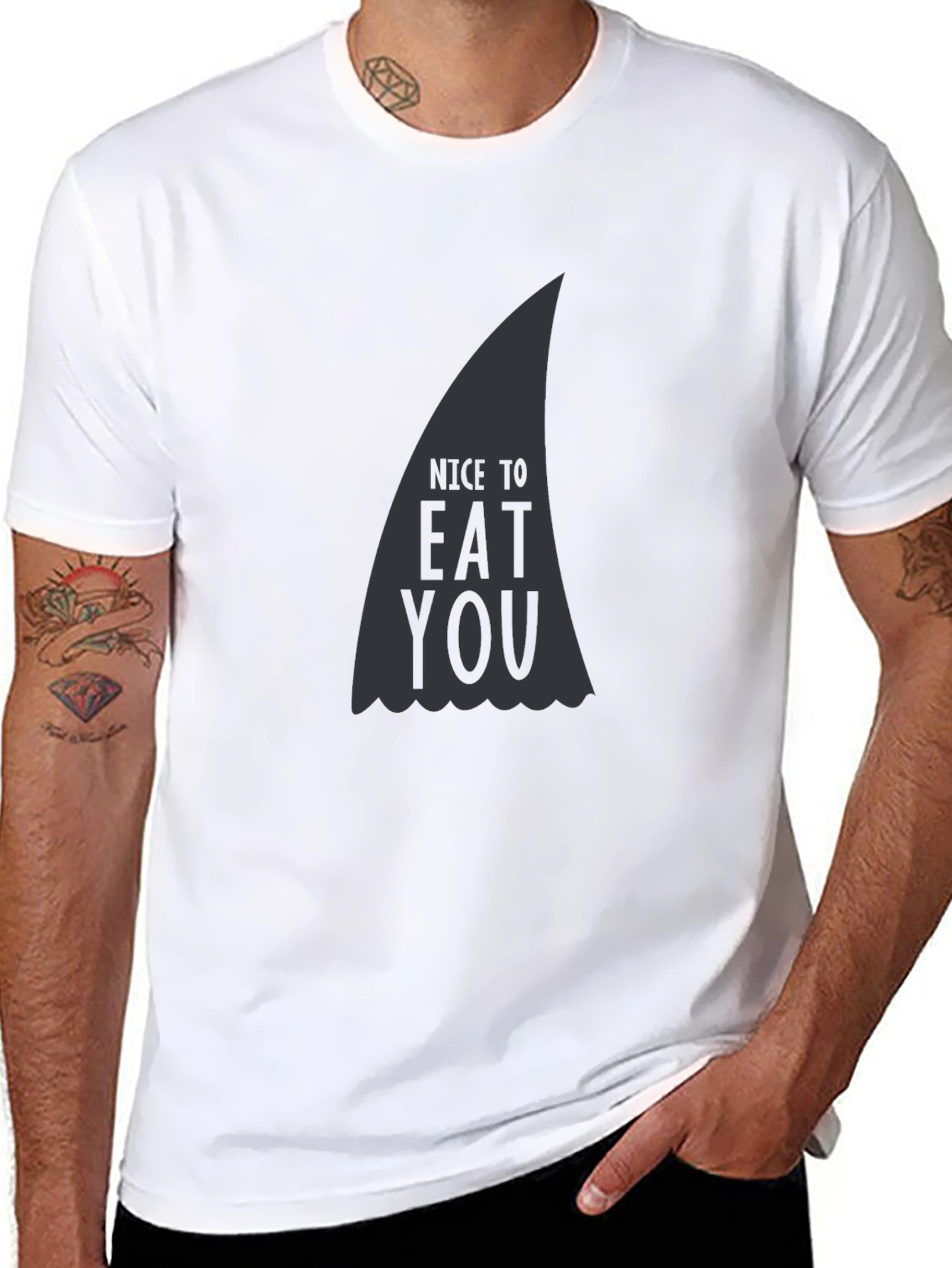 Black Nice to Eat You Shark Fin Graphic T-Shirt view 8