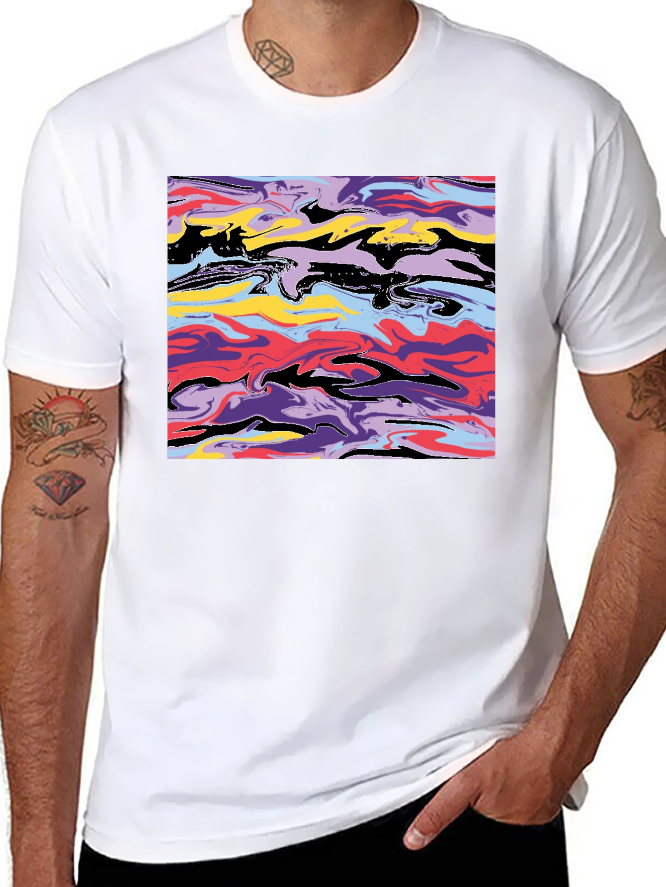 Black Abstract Swirl Graphic Black T-Shirt view 8