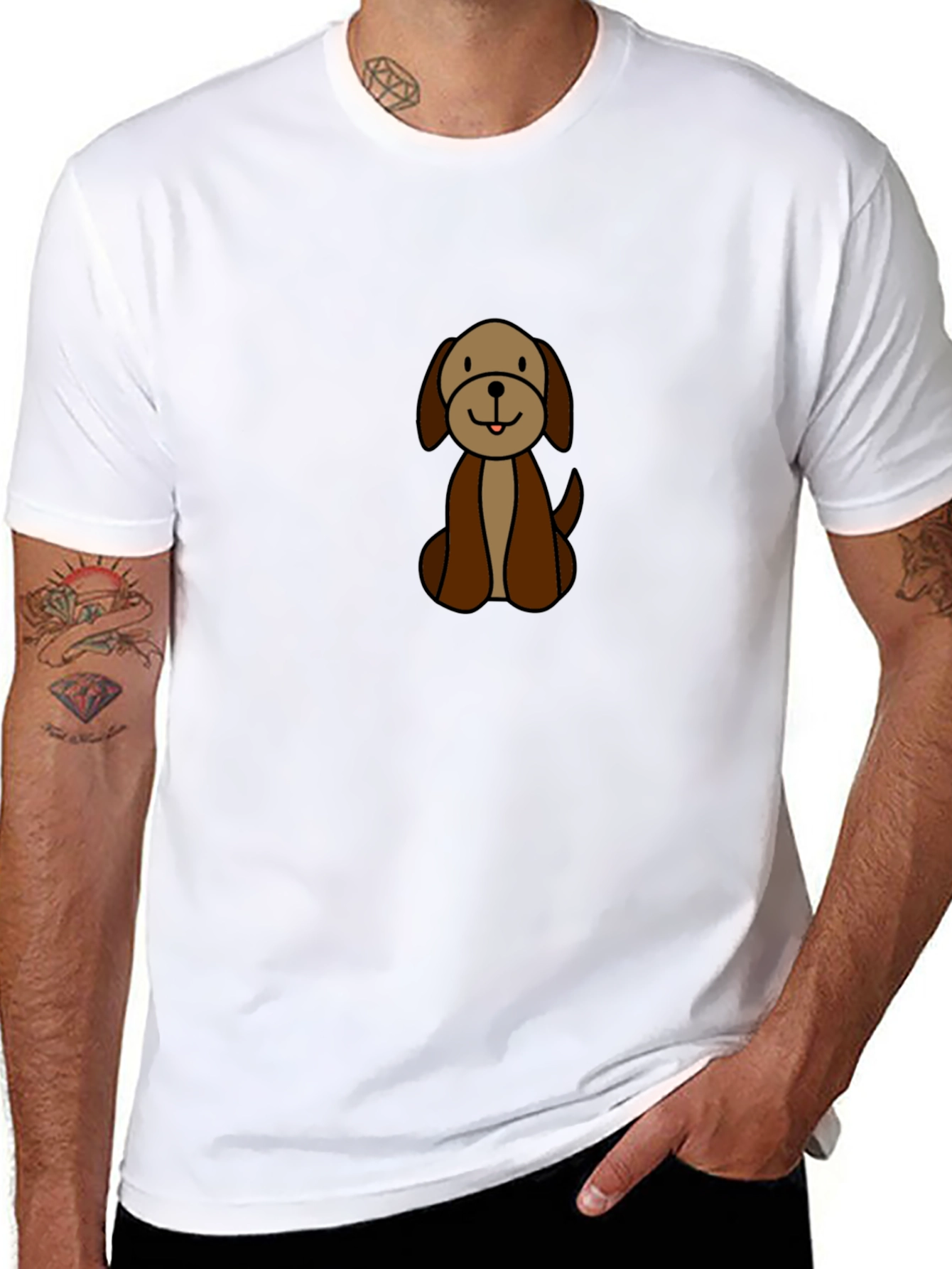 Black Cute Cartoon Dog Graphic Black T-Shirt view 8