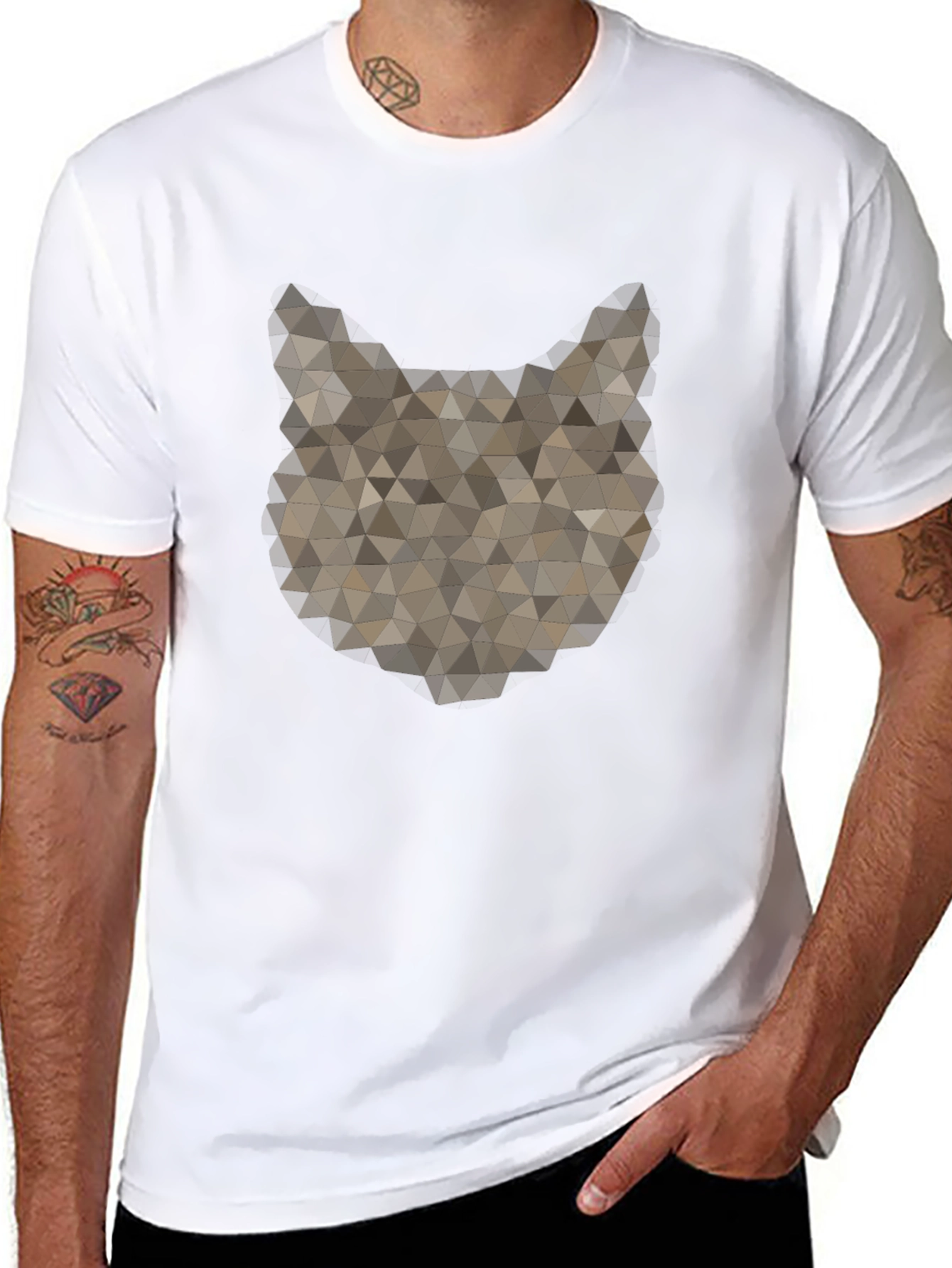 Black Geometric Wolf Graphic Tee - Stylish Men's Black T-Shirt view 8