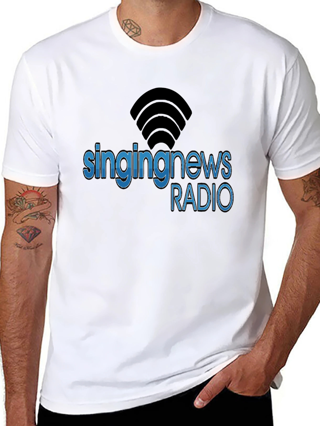Black Singing News Radio Black T-Shirt view 8