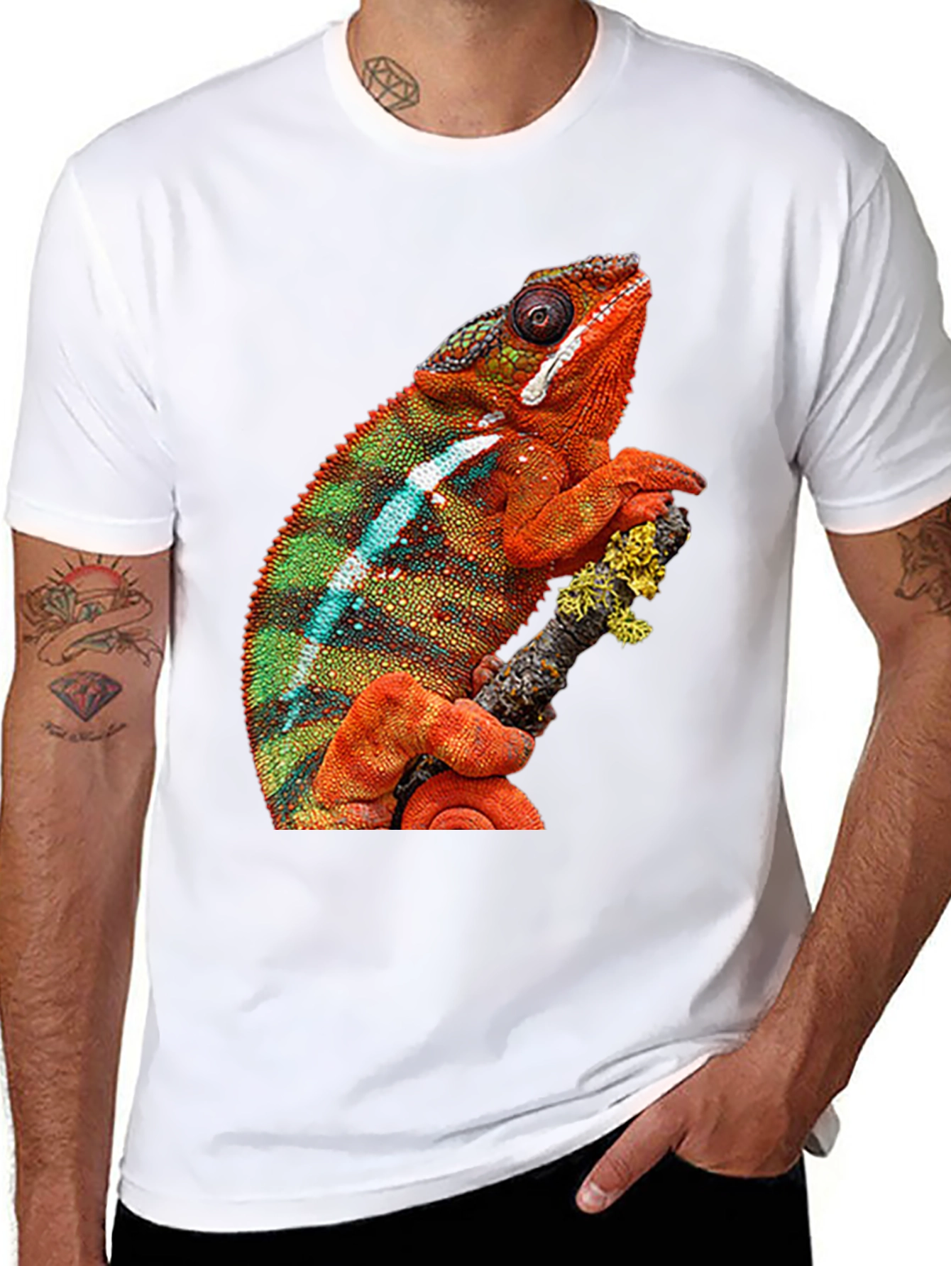 Black Chameleon Graphic Print Crew Neck T-Shirt view 8