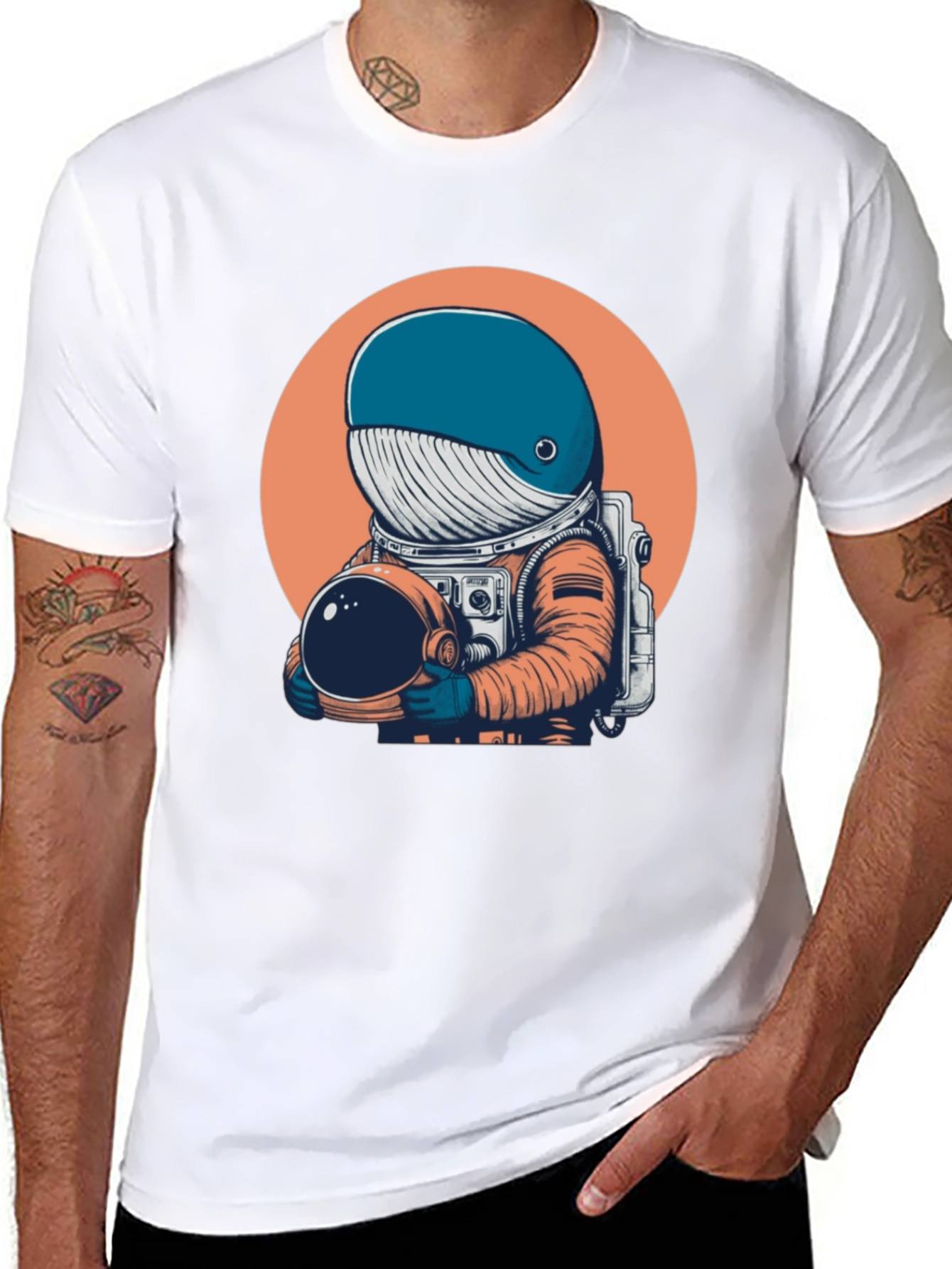 Black Astronaut Whale Graphic Tee - Unique Space Design T-Shirt view 8