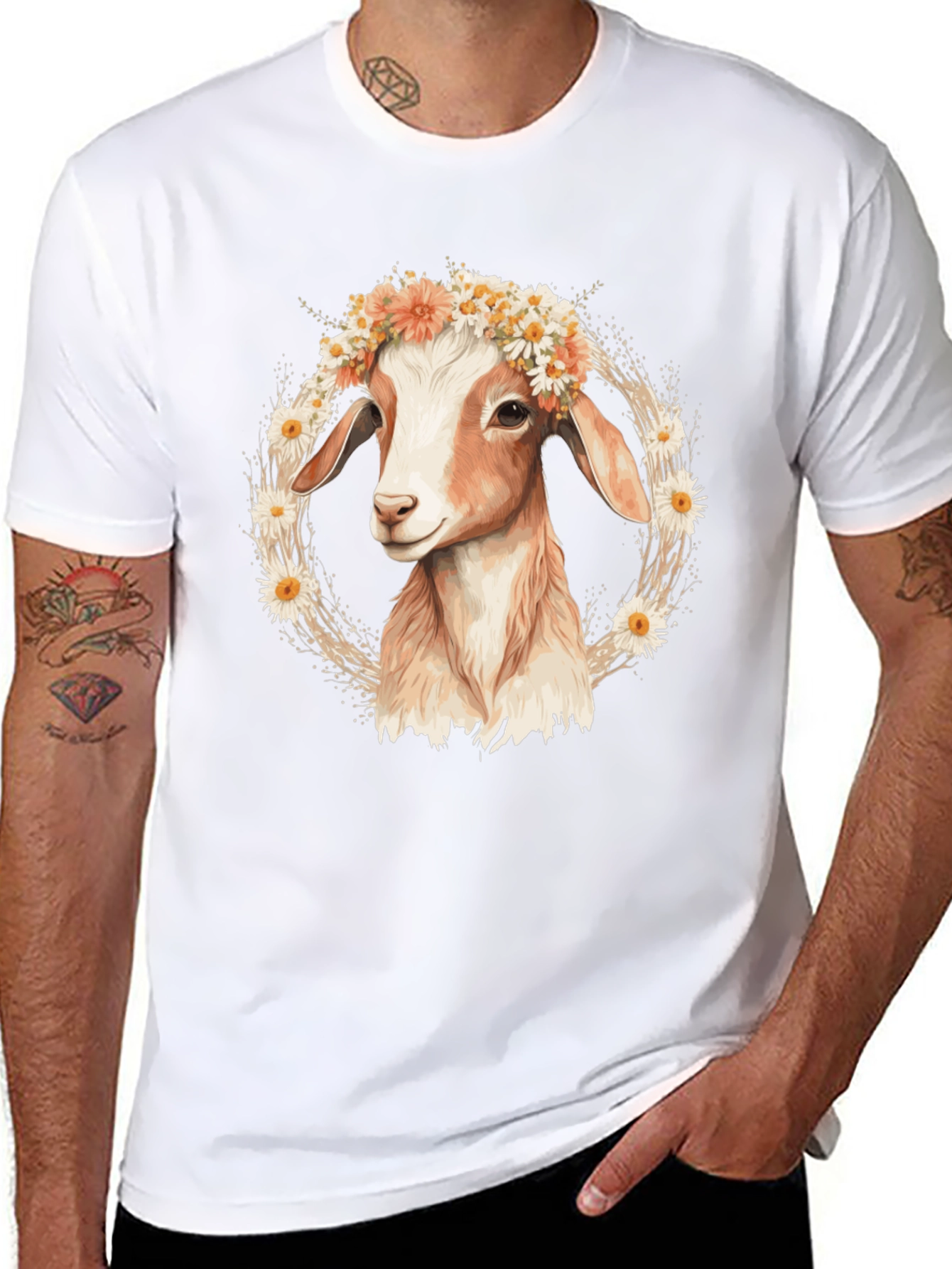 Black Goat with Flower Crown T-Shirt view 8