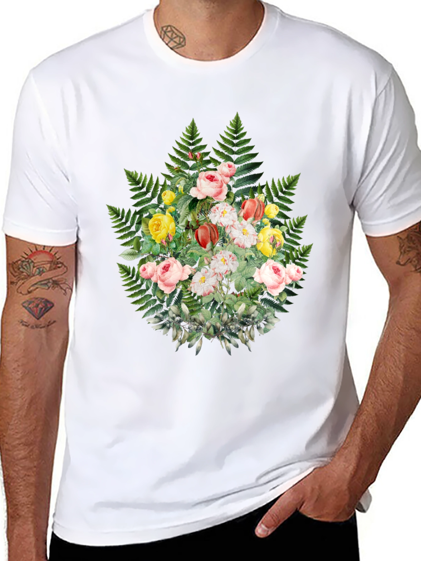 Black Floral Fern Graphic Tee - Stylish Black T-Shirt view 8