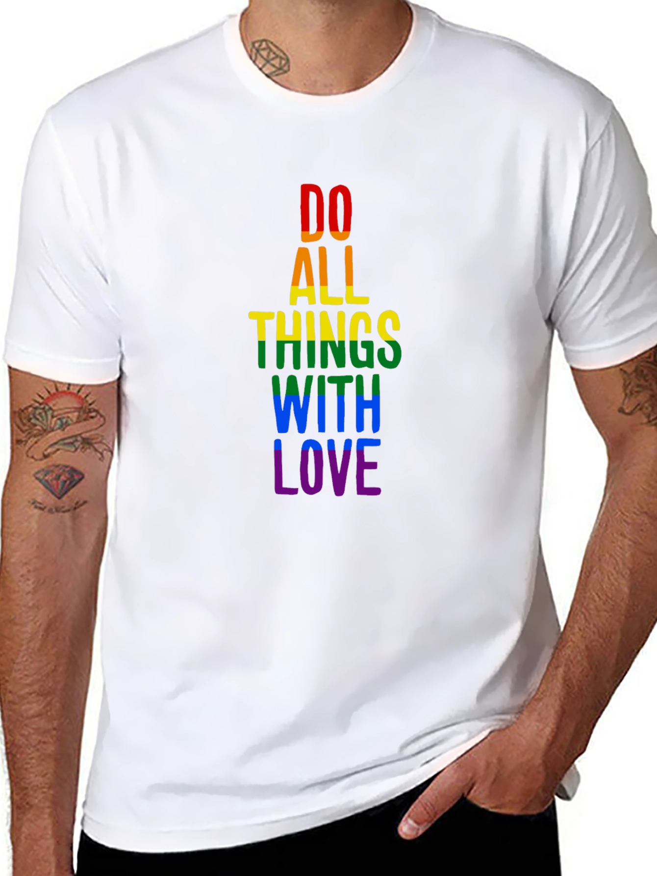 Black Rainbow Pride T-Shirt: Do All Things With Love view 8