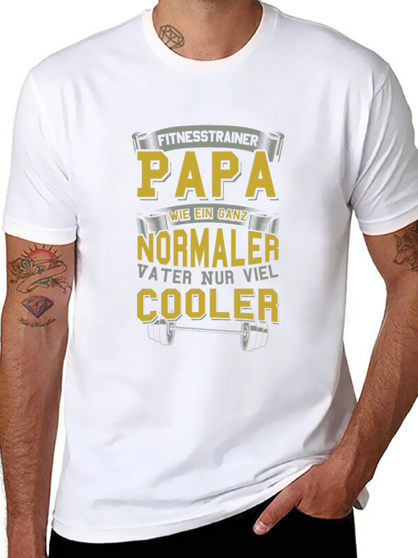 Black Fitness Trainer Papa T-Shirt - Cool Dad Tee view 8