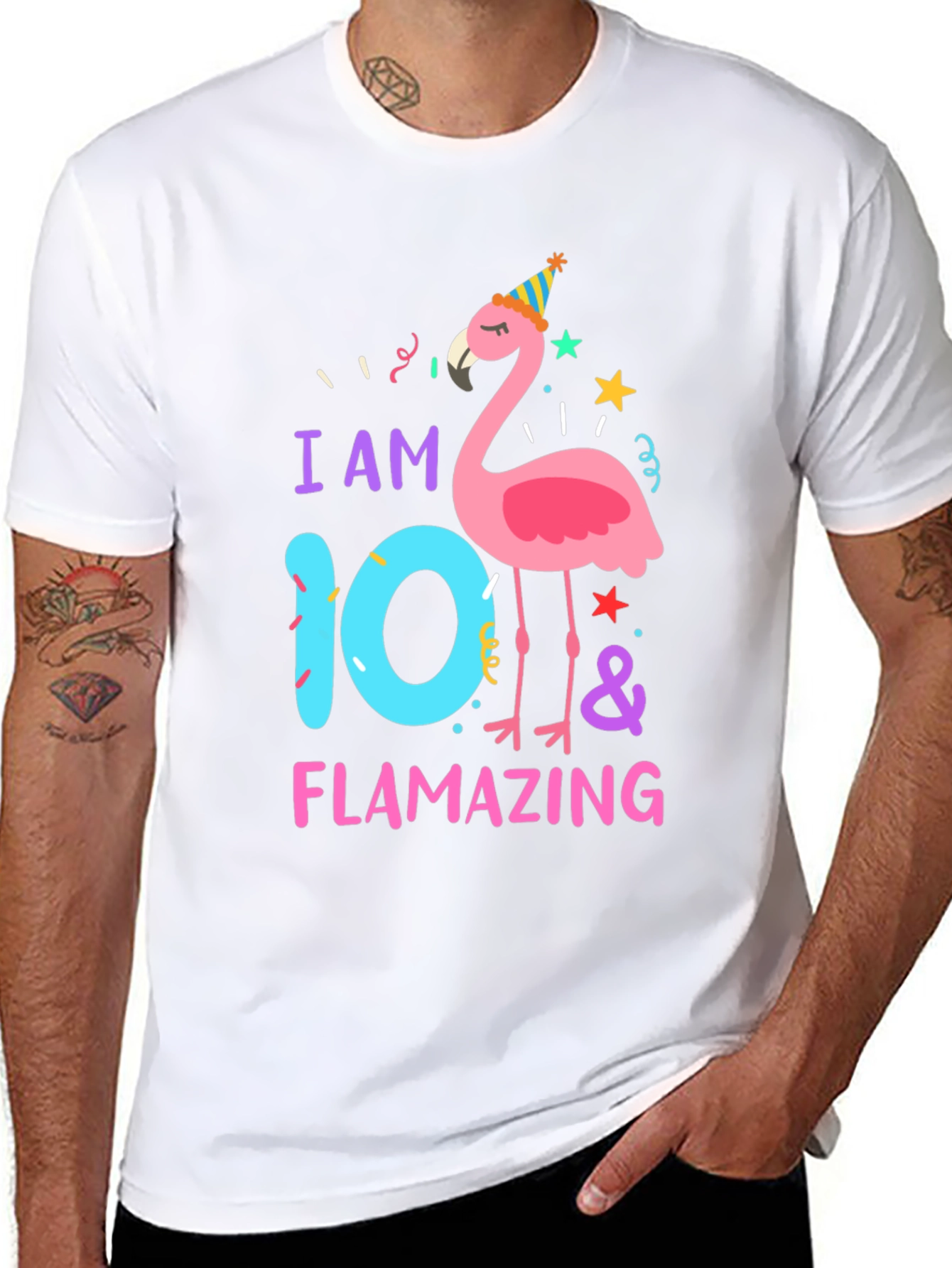 Black Flamazing 10th Birthday T-Shirt - Flamingo Party view 8