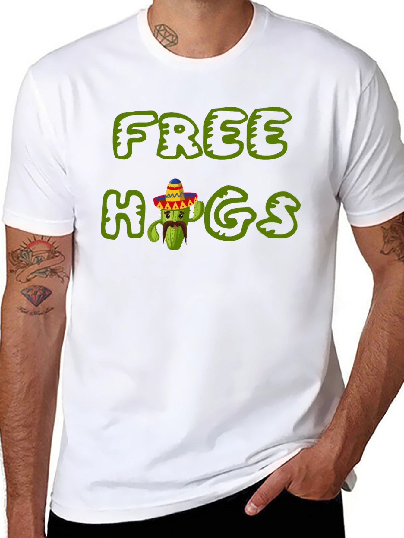 Black Free Hugs Cactus Tee - Soft Black Cotton T-Shirt view 8