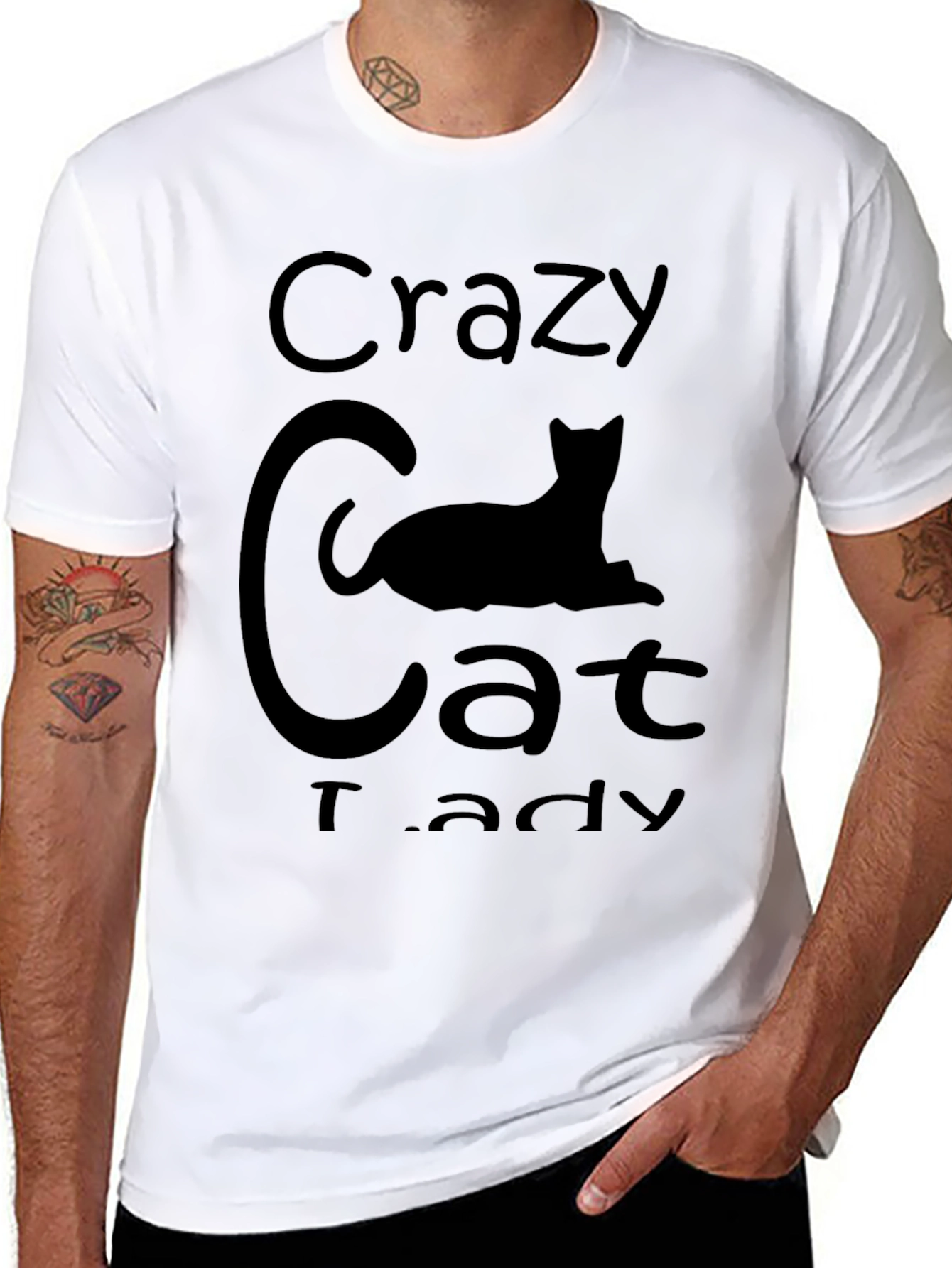 Black Crazy Cat Lady T-Shirt - Black view 8