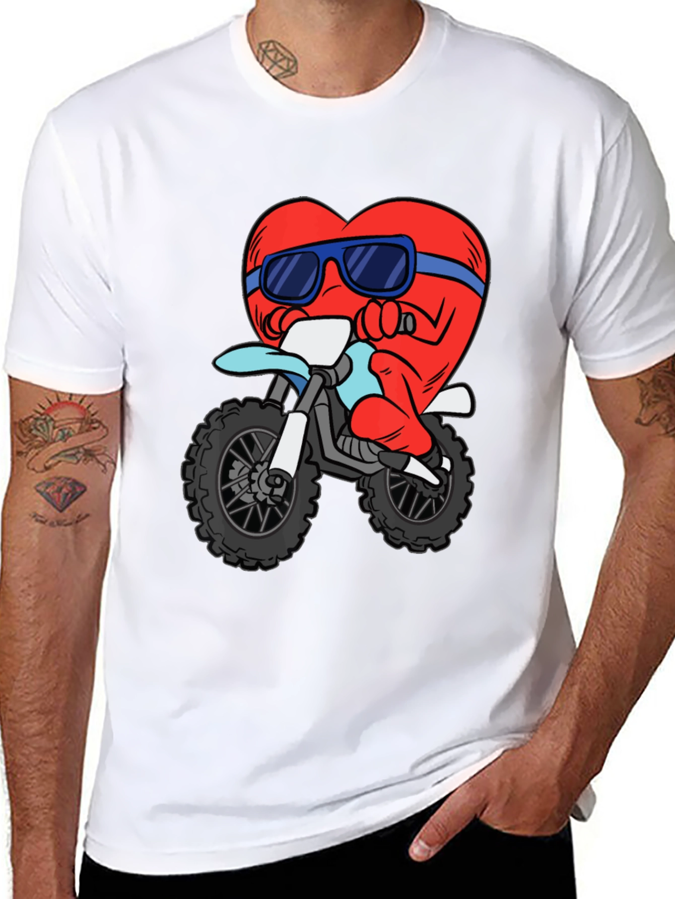 Black Heart Riding a Motorcycle Graphic T-Shirt view 8