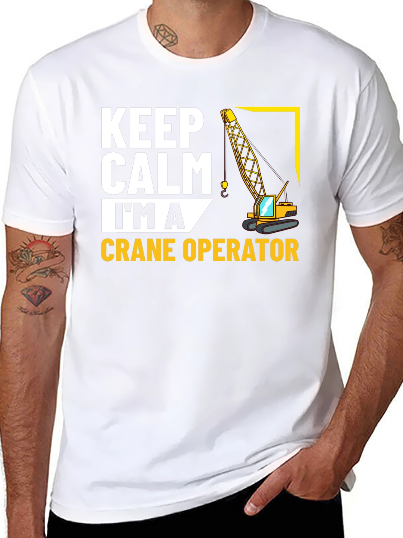 Black Keep Calm Crane Operator T-Shirt view 8