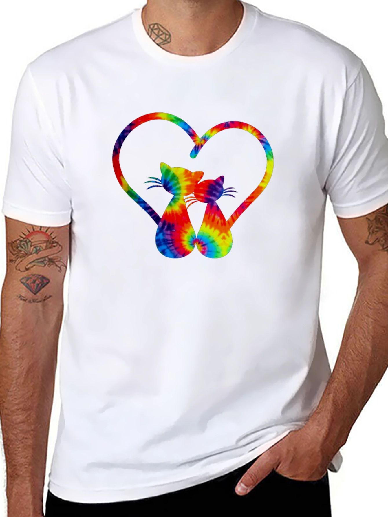 Black Tie-Dye Cat Heart Graphic Tee - Stylish Casual Wear view 8