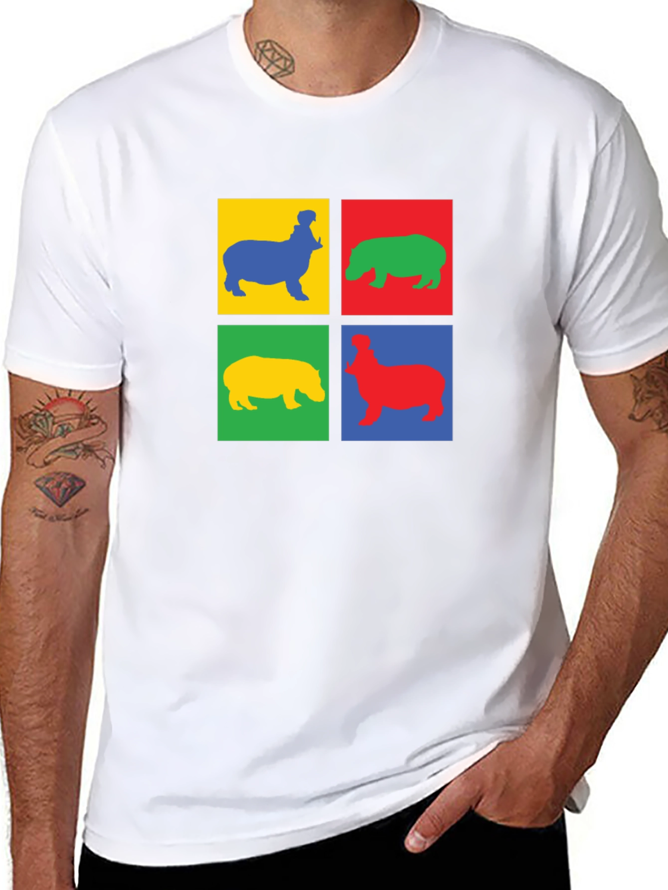 Black Colorful Hippo Pop Art Black T-Shirt view 8