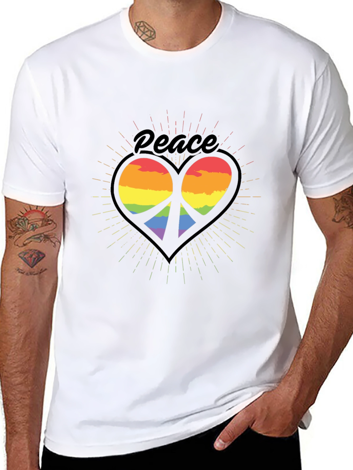 Black Peace Heart Rainbow T-Shirt - Black view 8