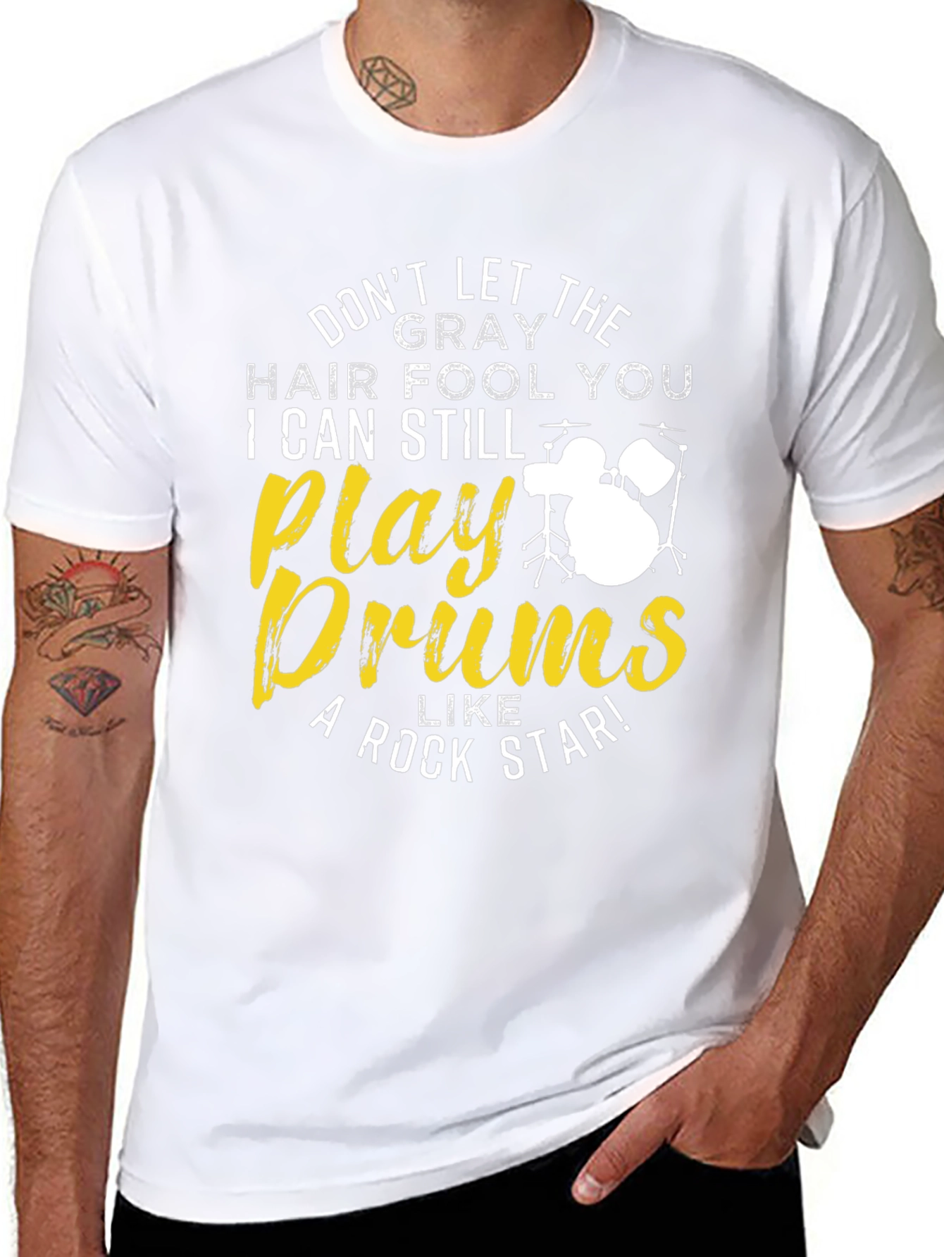 Black Don't Let The Gray Hair Fool You Drummer T-Shirt view 8