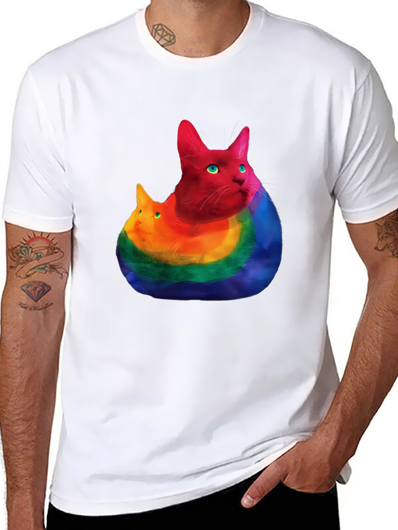 Black Rainbow Cat Graphic T-Shirt - Prideful Purrfection view 8