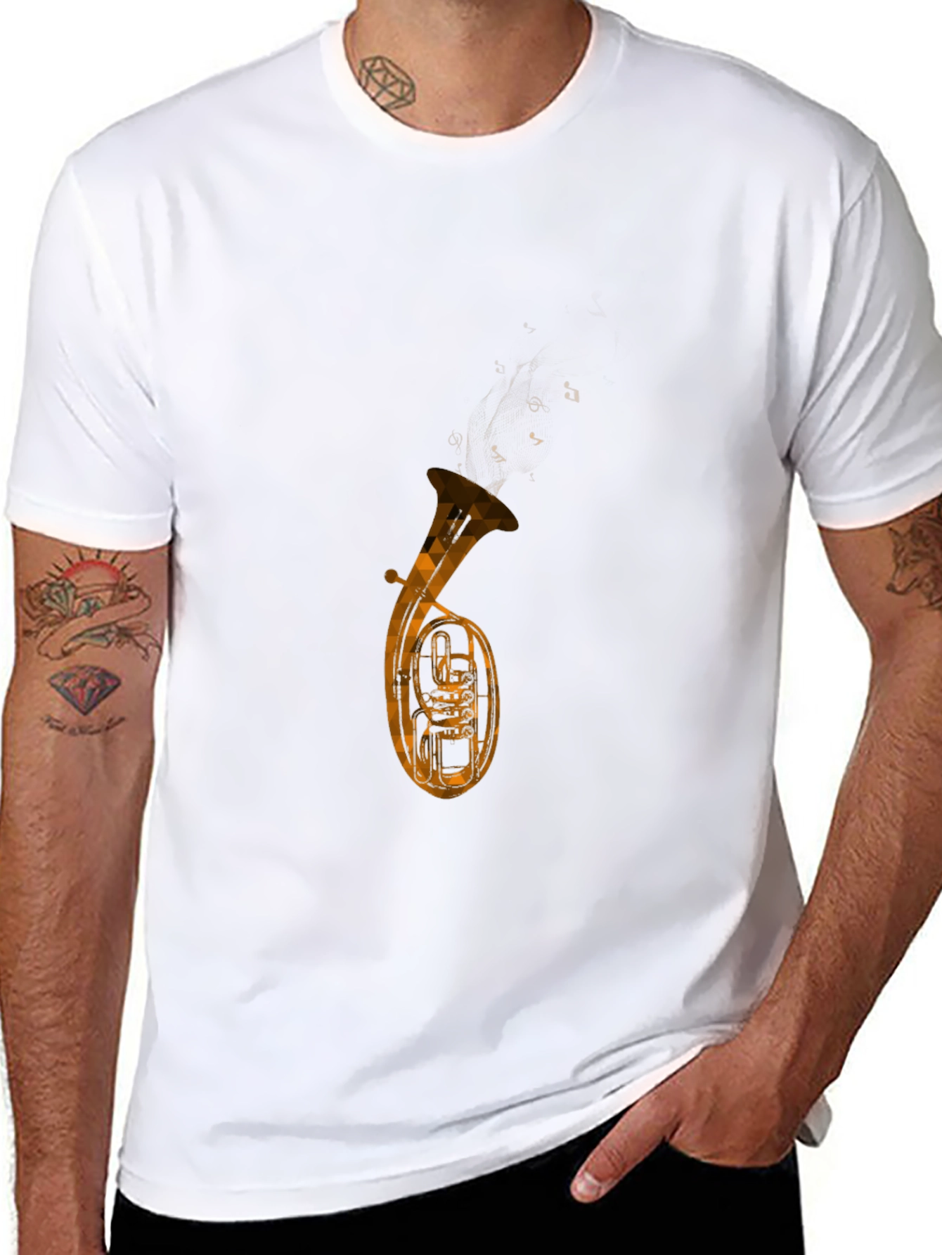 Black Musical Tuba Graphic Tee - Black Cotton Blend view 8