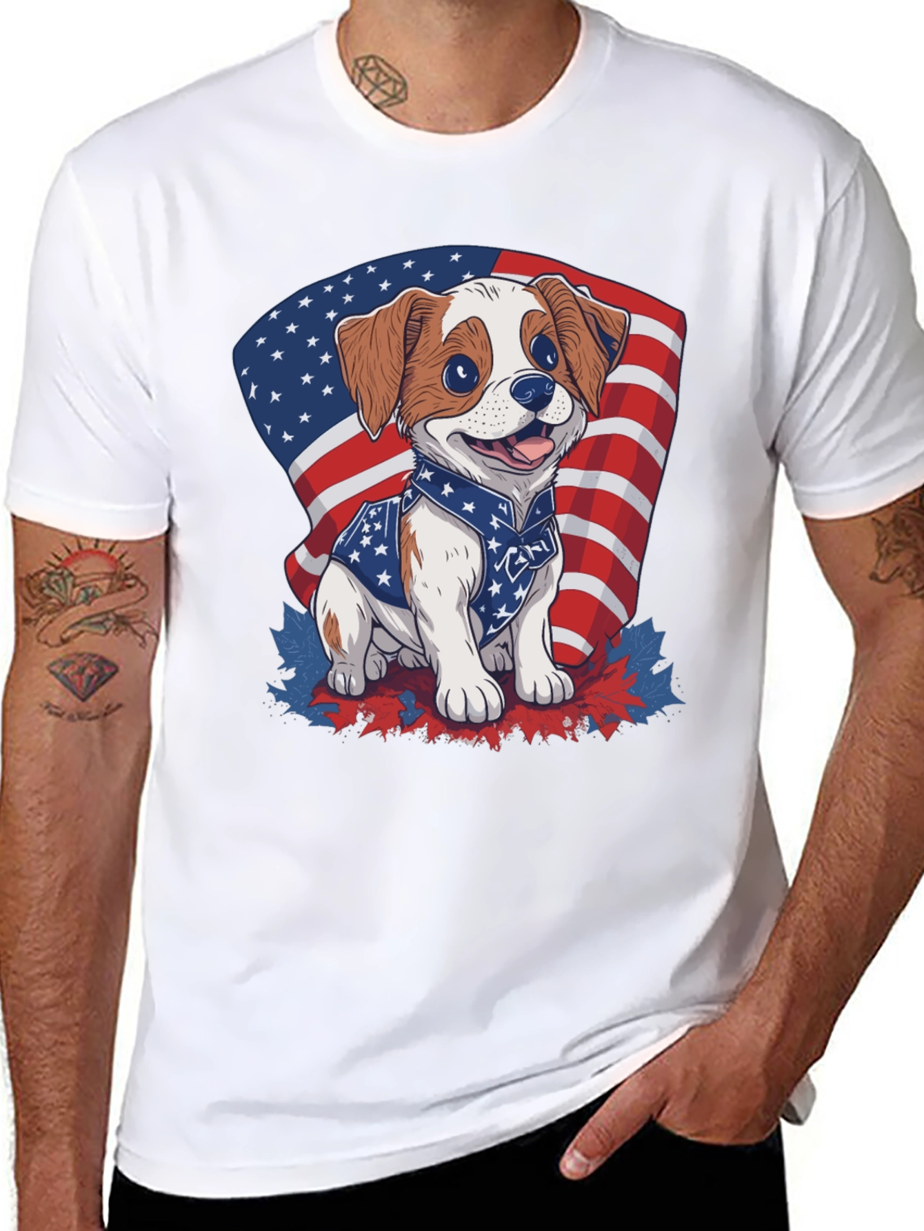 Black Patriotic Puppy T-Shirt: American Flag Dog Design view 8