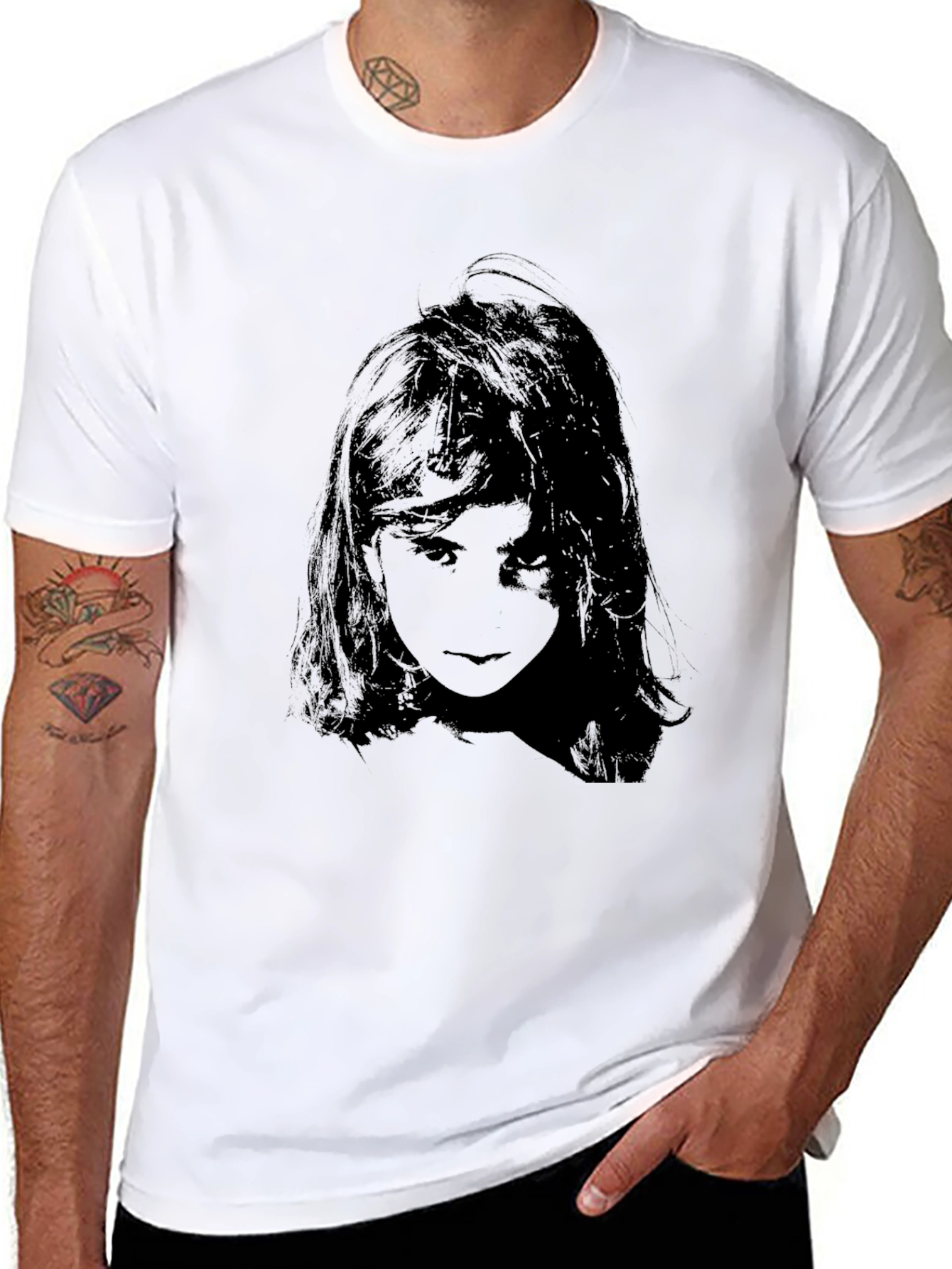 Black Dark Portrait T-Shirt - Unisex Black Tee view 8