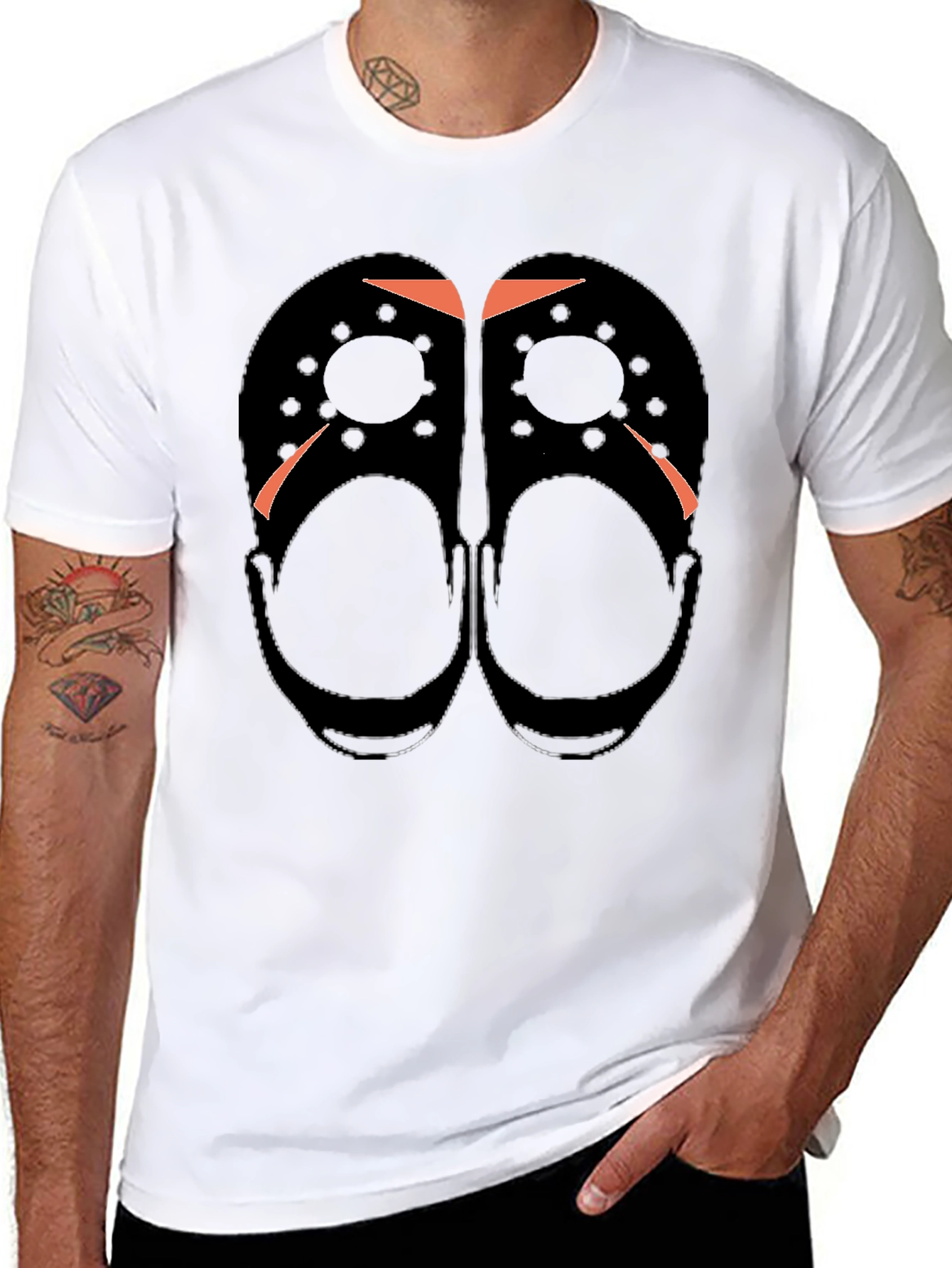 Black Hockey Mask Graphic Tee - Friday the 13th Crocs Homage T-Shirt view 8