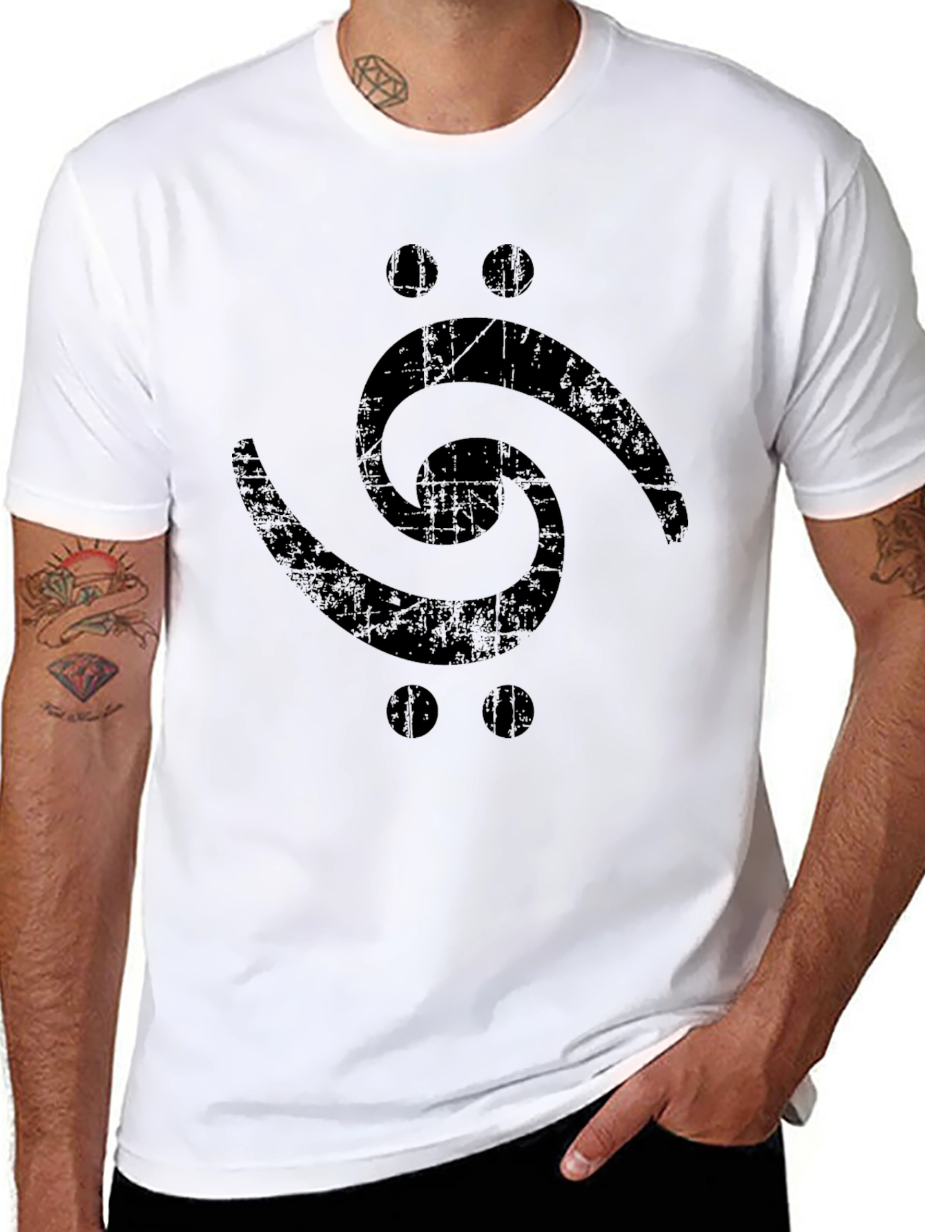Black Bass Clef Tattoo Style Black T-Shirt view 8
