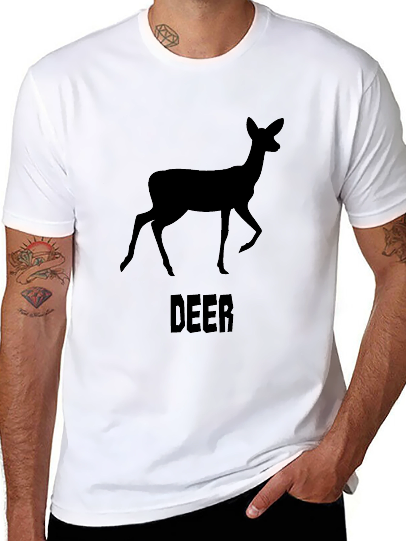 Black Deer Graphic Print Crew Neck T-Shirt view 8