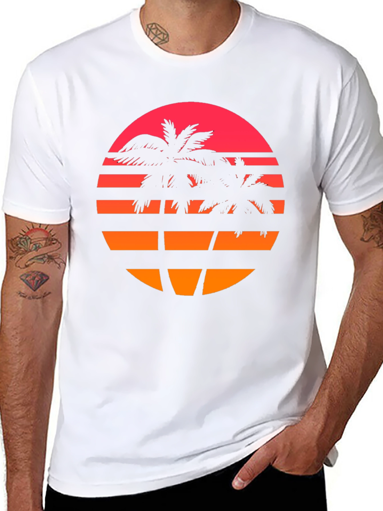 Black Retro Sunset Palm Tree Graphic T-Shirt view 8