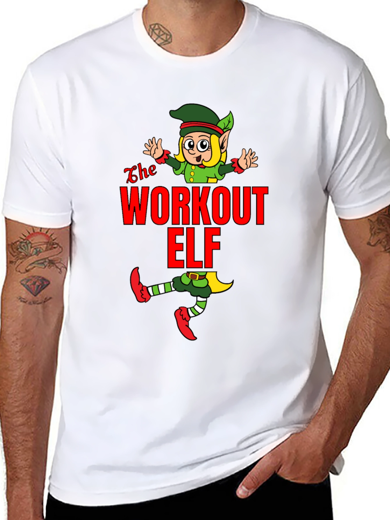 Black Workout Elf Graphic T-Shirt view 8