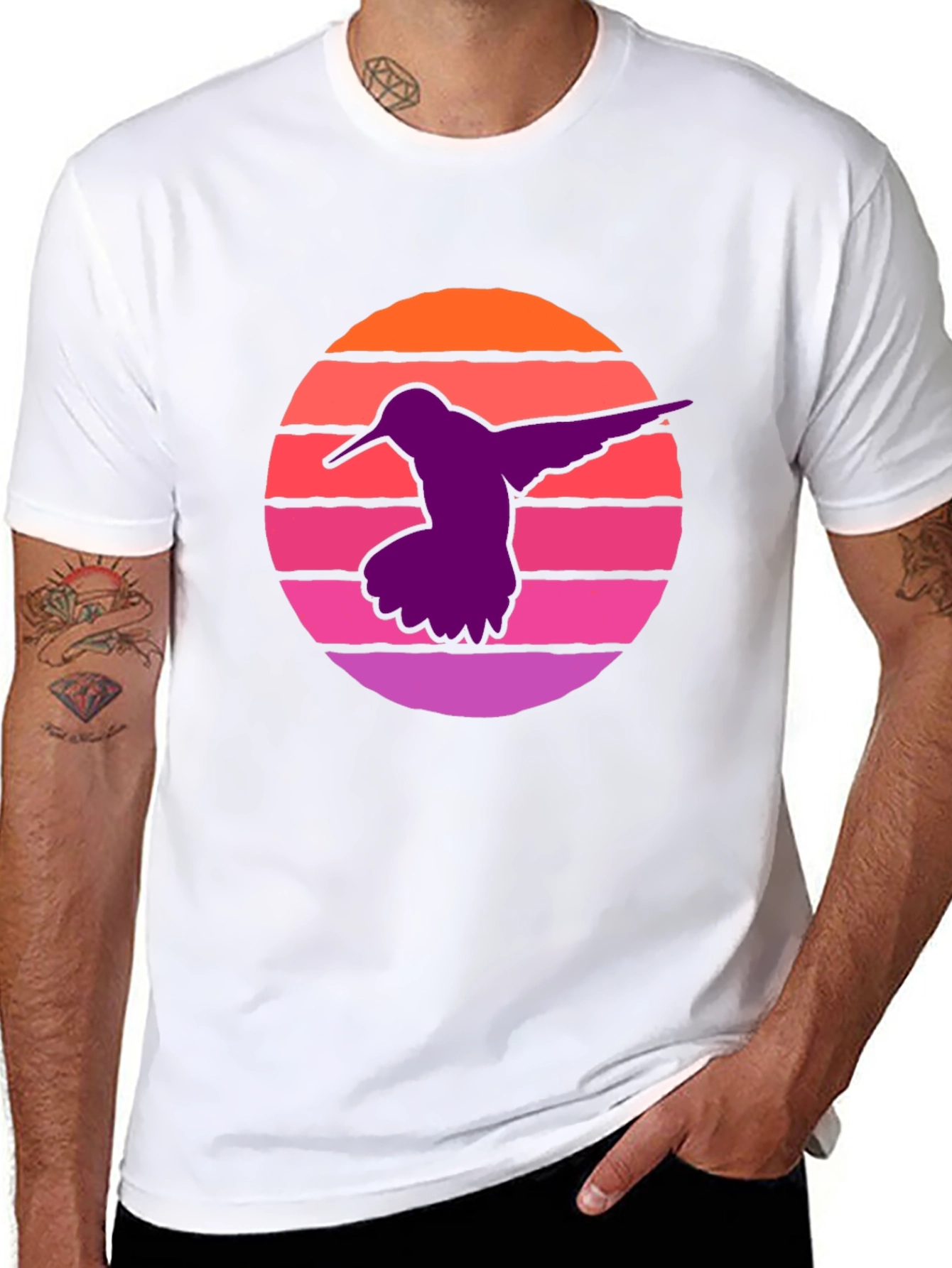 Black Hummingbird Sunset T-Shirt - Retro Style Black Tee view 8