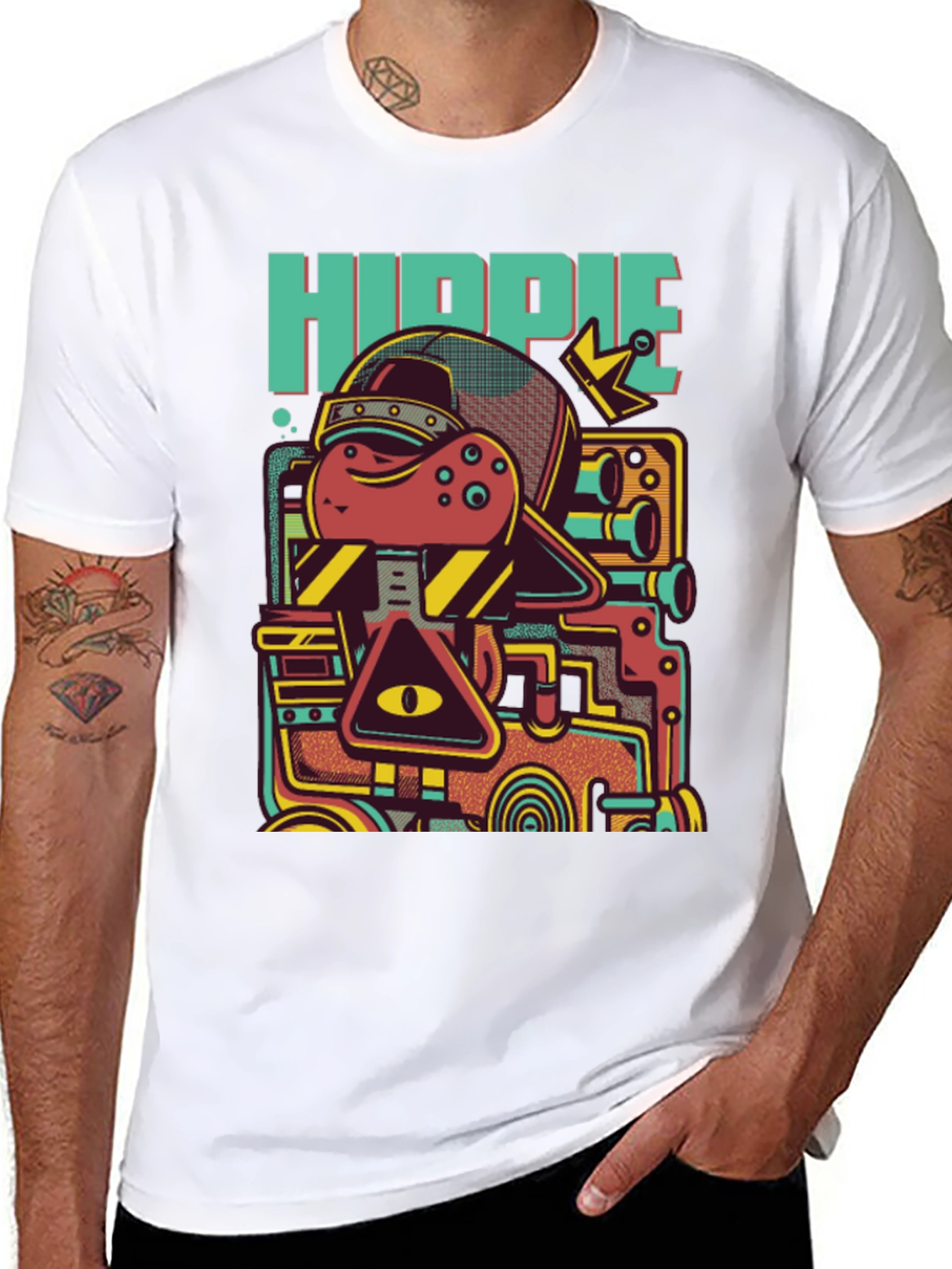Black Hippie Robot Black Graphic T-Shirt view 8