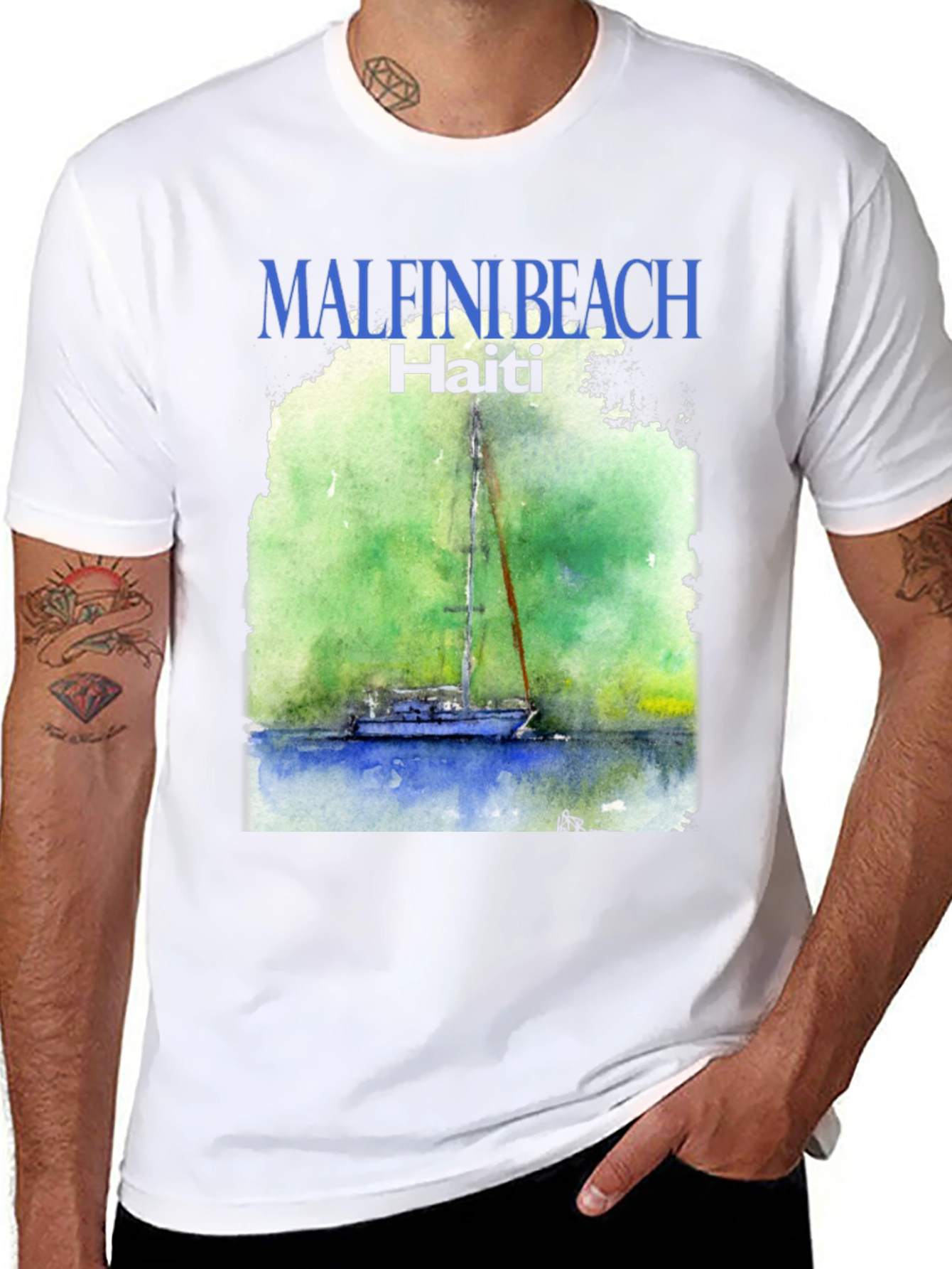 Black Malfini Beach Haiti T-Shirt - Sailboat Graphic Tee view 8
