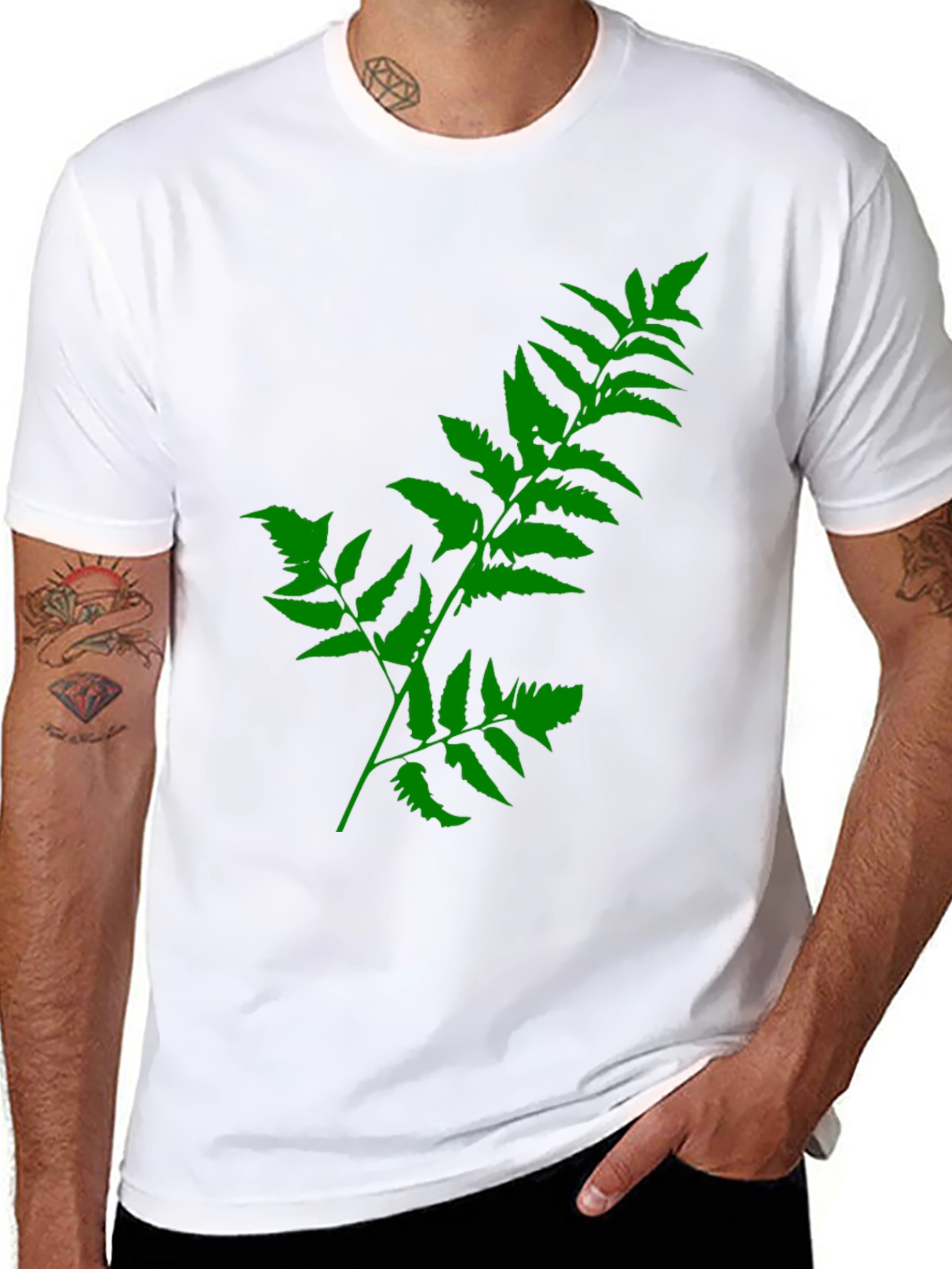 Black Green Fern Print Black T-Shirt view 8