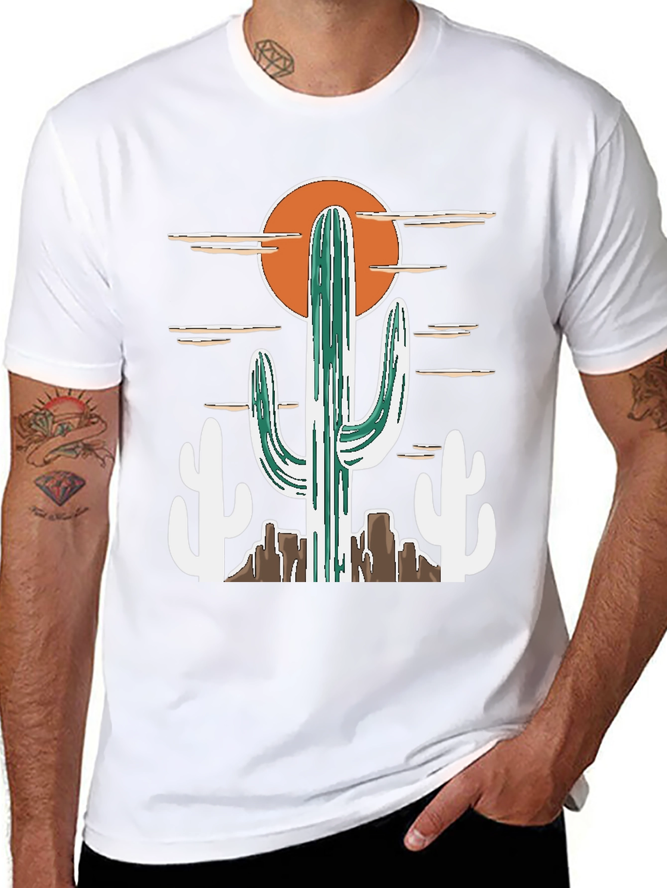 Black Desert Cactus Graphic Tee - Western Style Cotton T-Shirt view 8