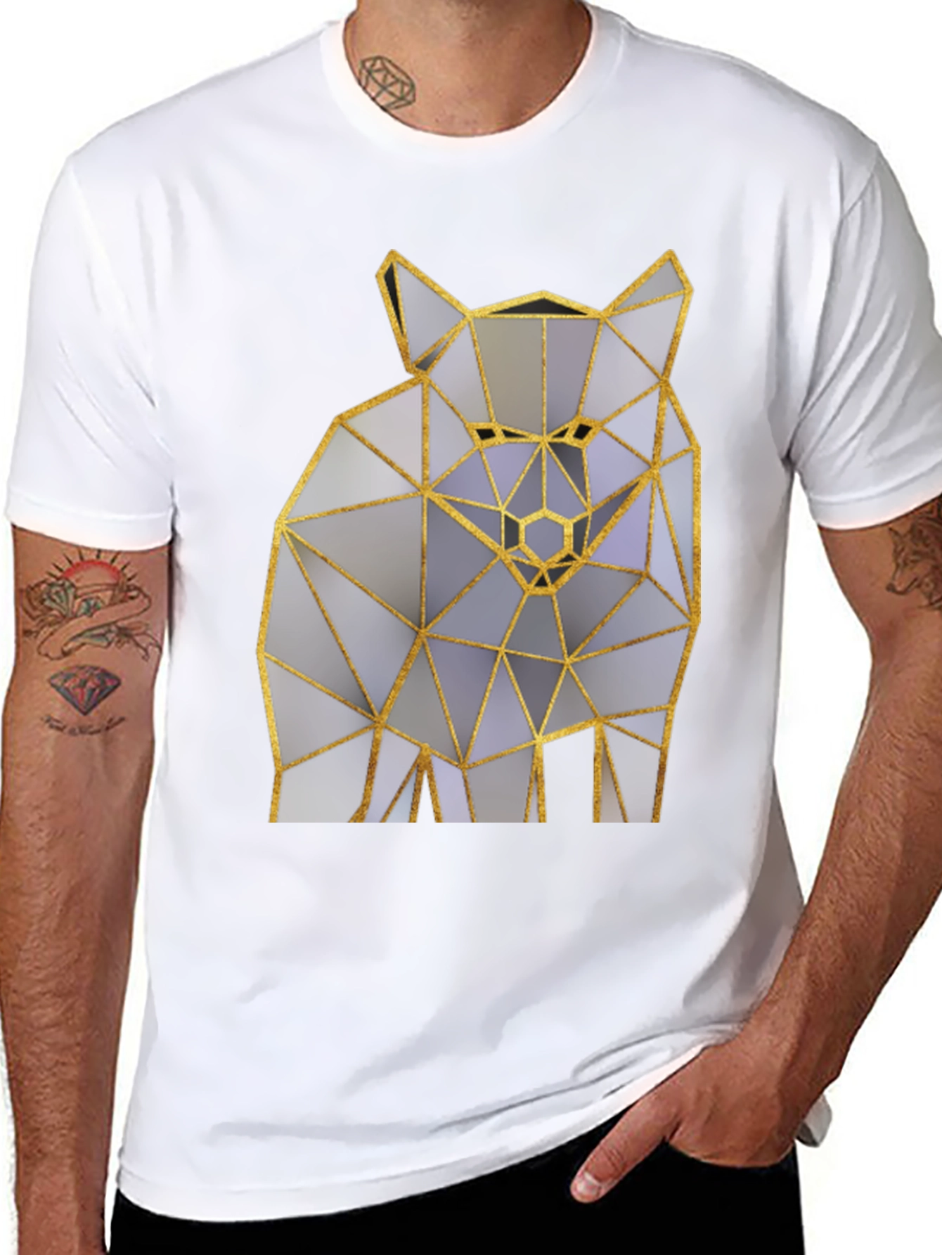Black Geometric Wolf Graphic Tee - Modern Art Shirt view 8