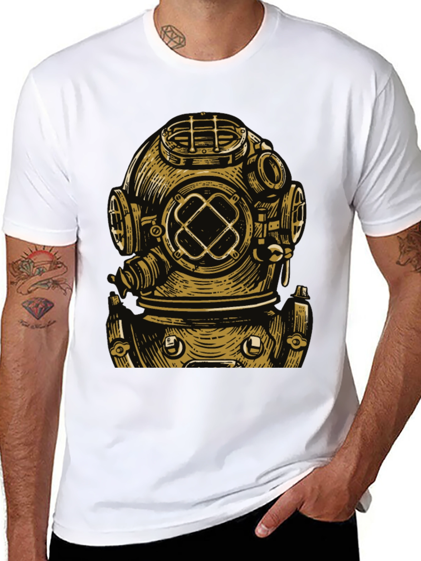 Black Diver Helmet Graphic Tee - Vintage Style view 8