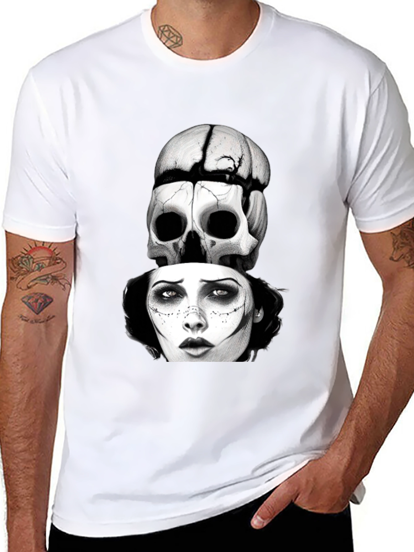 Black Skull & Woman Graphic T-Shirt - Gothic Style view 8