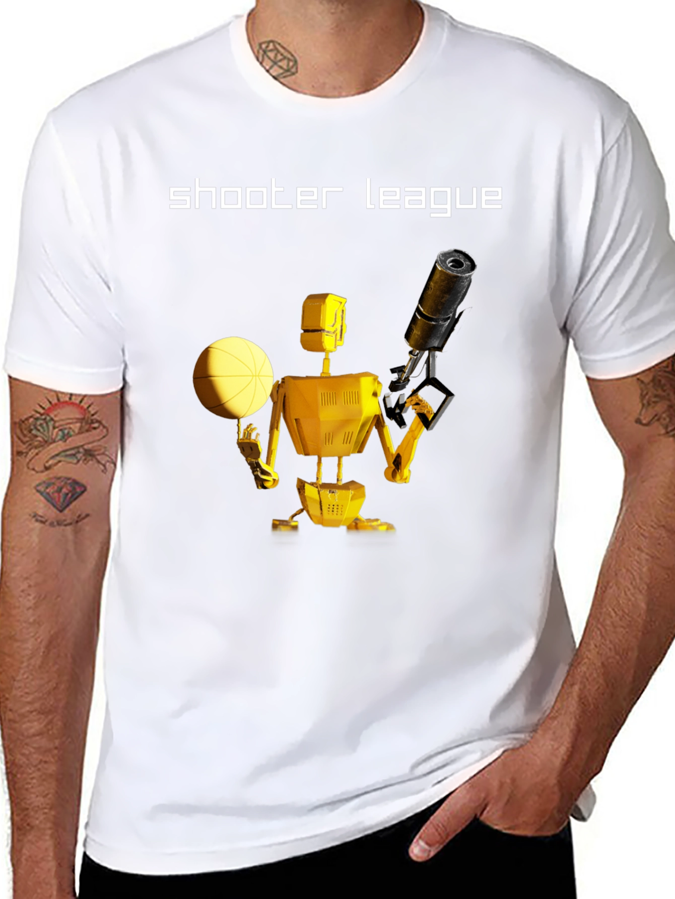 Black Shooter League Robot Basketball T-Shirt view 8
