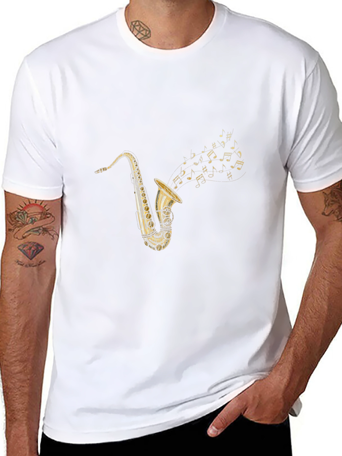 Black Saxophone Music T-Shirt - Classic Style view 8